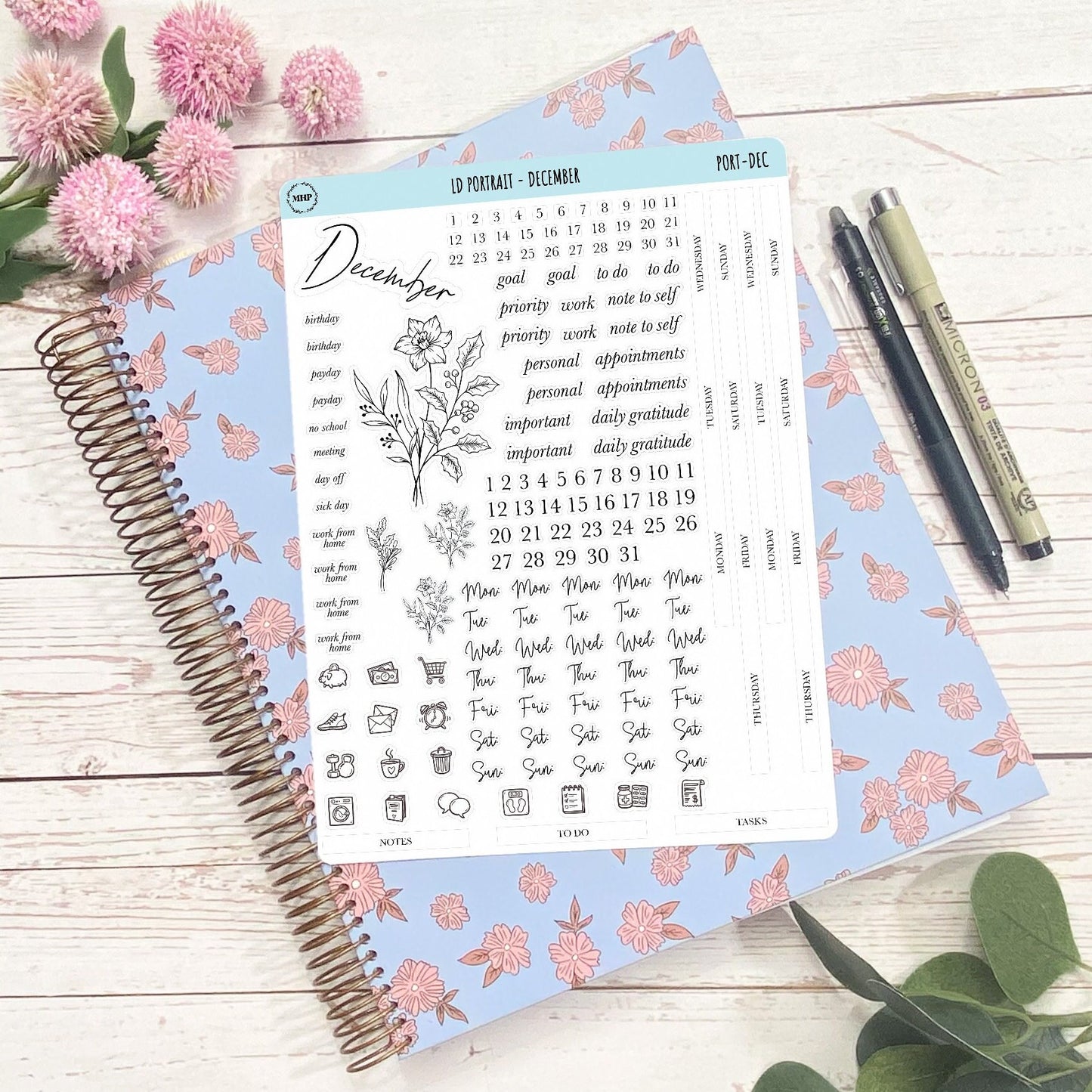 Minimalist Stickers for Laurel Denise Portrait Planners. || LD-P