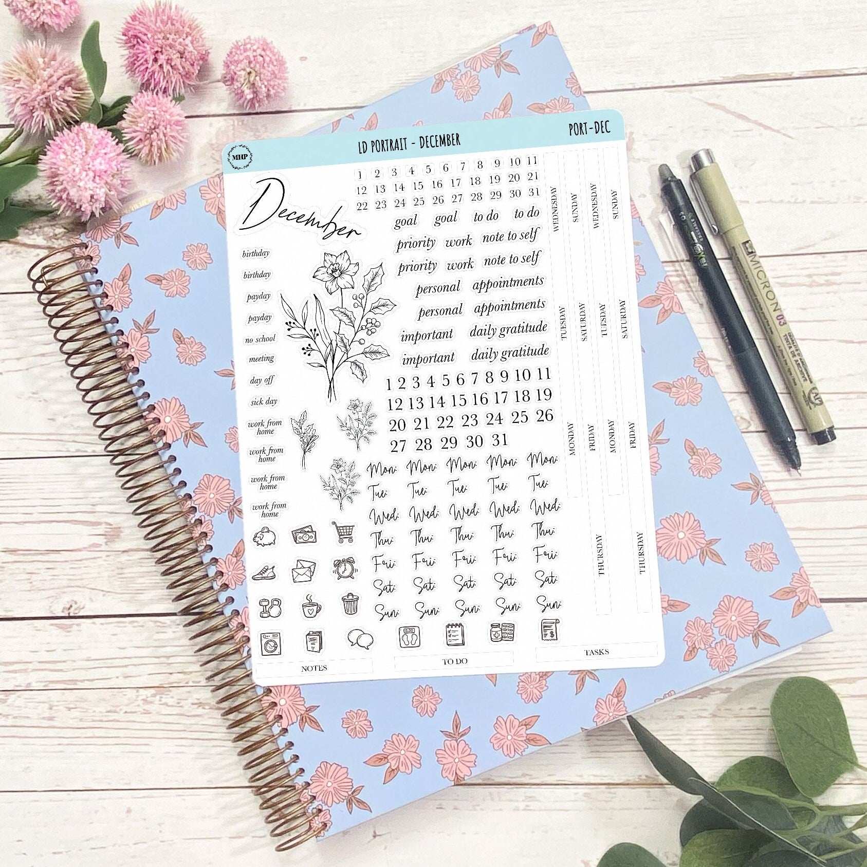 Minimalist Stickers for Laurel Denise Portrait Planners. || LD-P