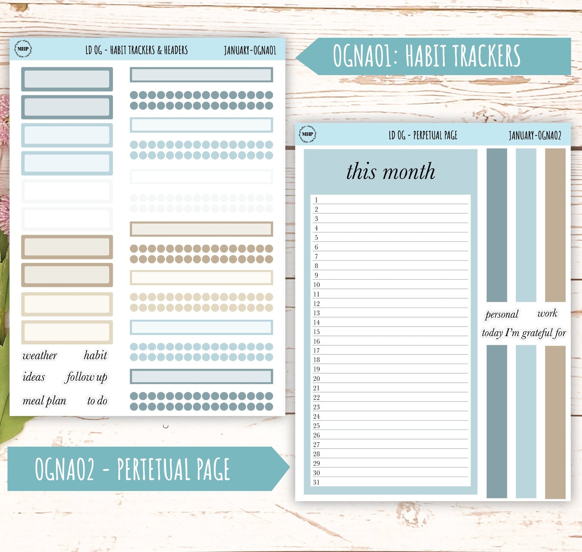 Neutral Color Stickers for OG Laurel Denise Planners. JANUARY || OGNJAN