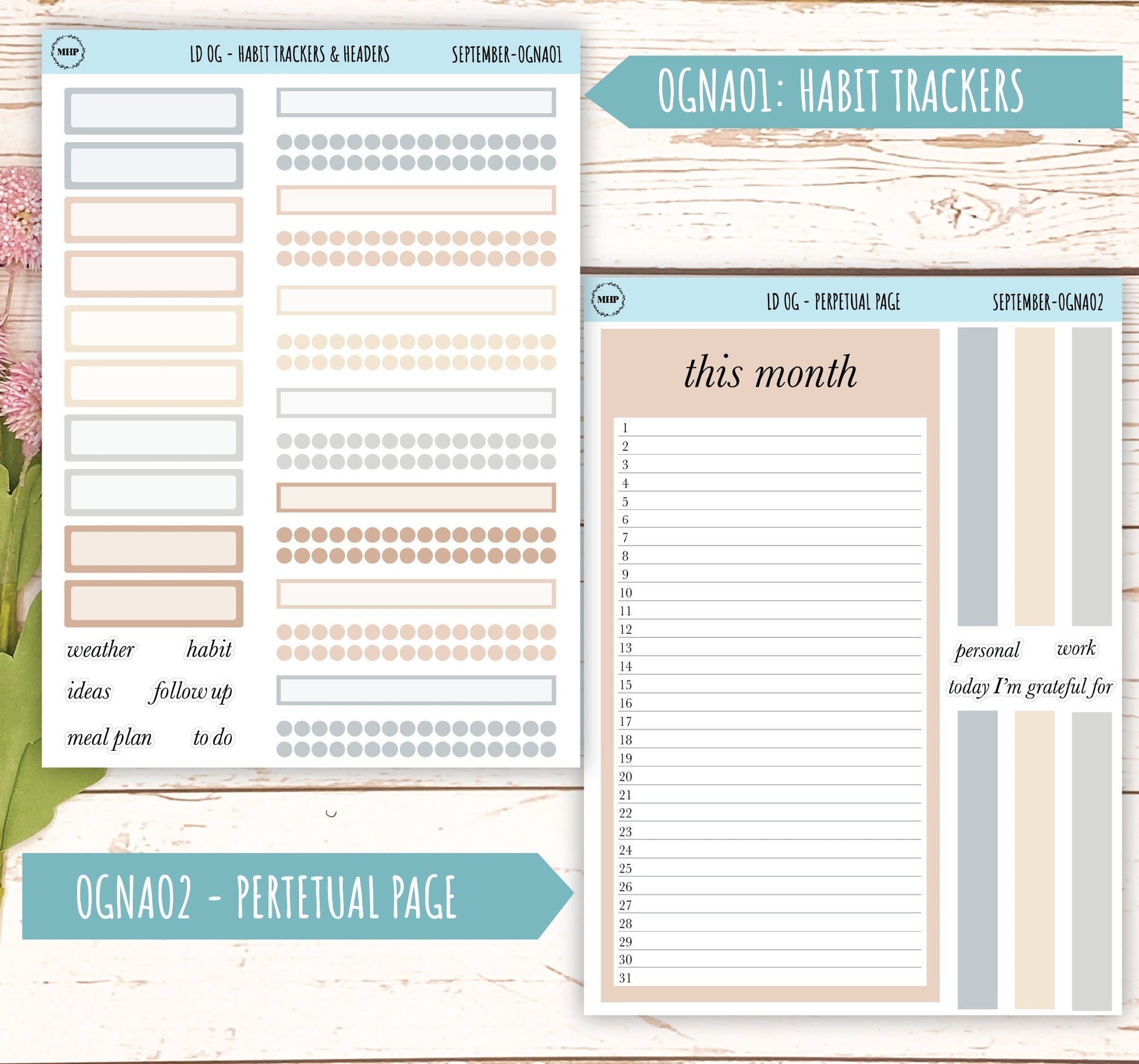 Neutral Color Stickers for OG Laurel Denise Planners. SEPTEMBER || OGNSEP