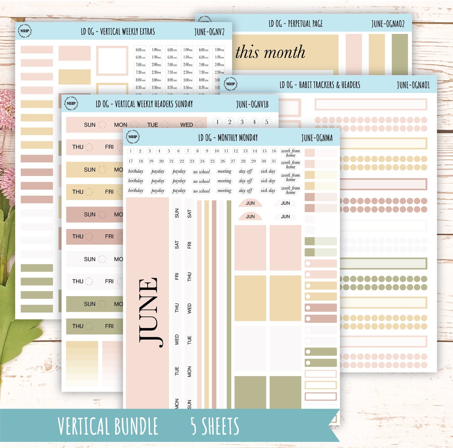 Neutral Color Stickers for OG Laurel Denise Planners. JUNE || OGNJUN
