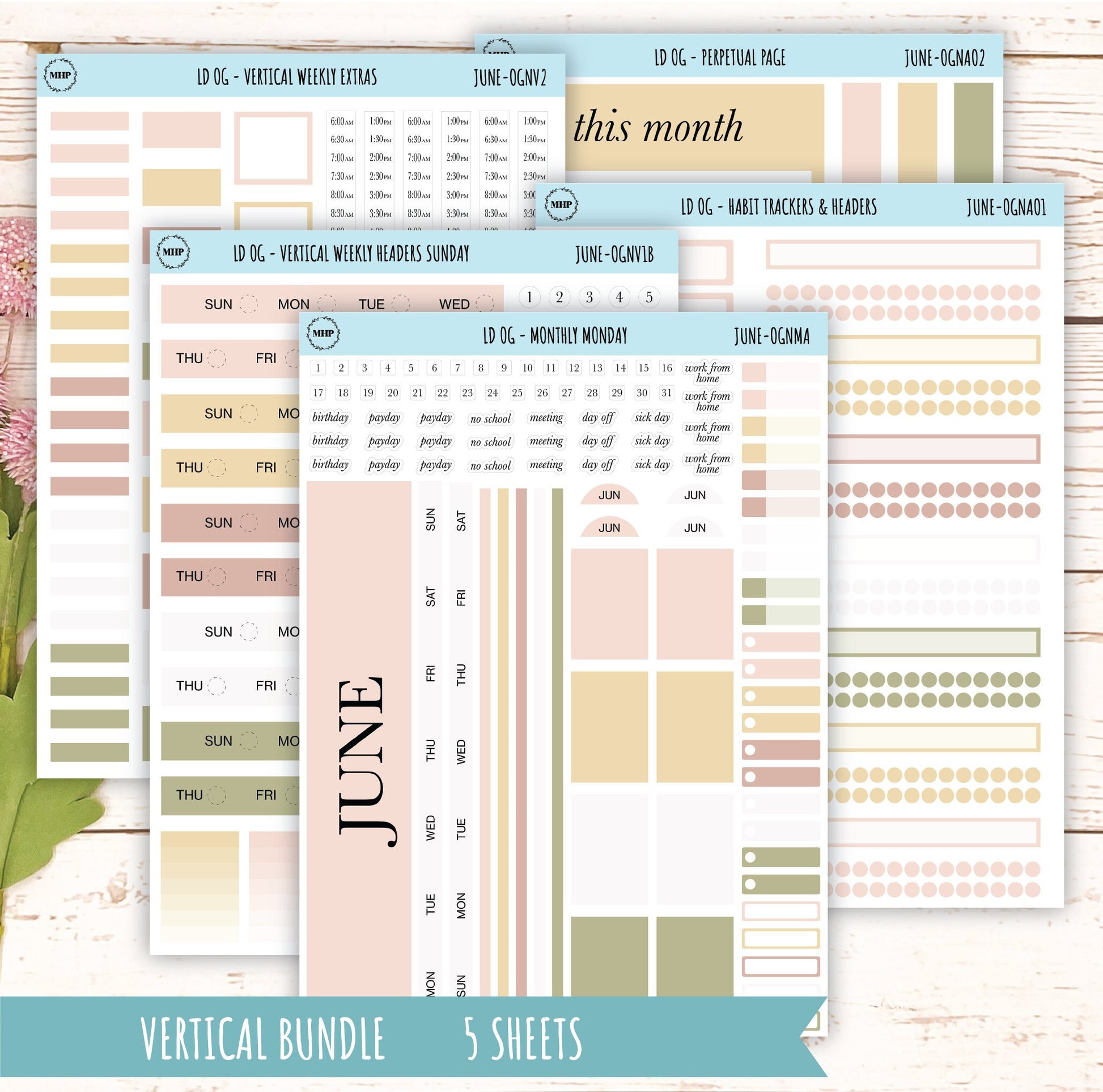 Neutral Color Stickers for OG Laurel Denise Planners. JUNE || OGNJUN