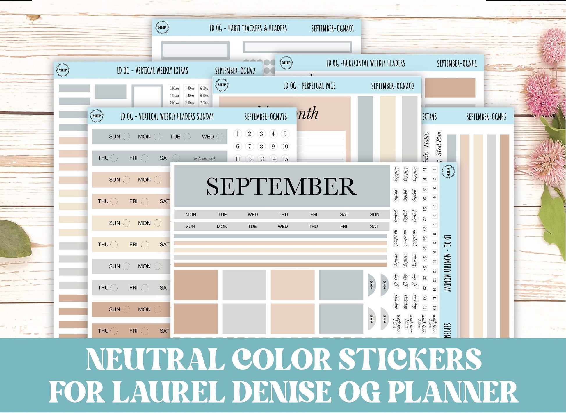Neutral Color Stickers for OG Laurel Denise Planners. SEPTEMBER || OGNSEP