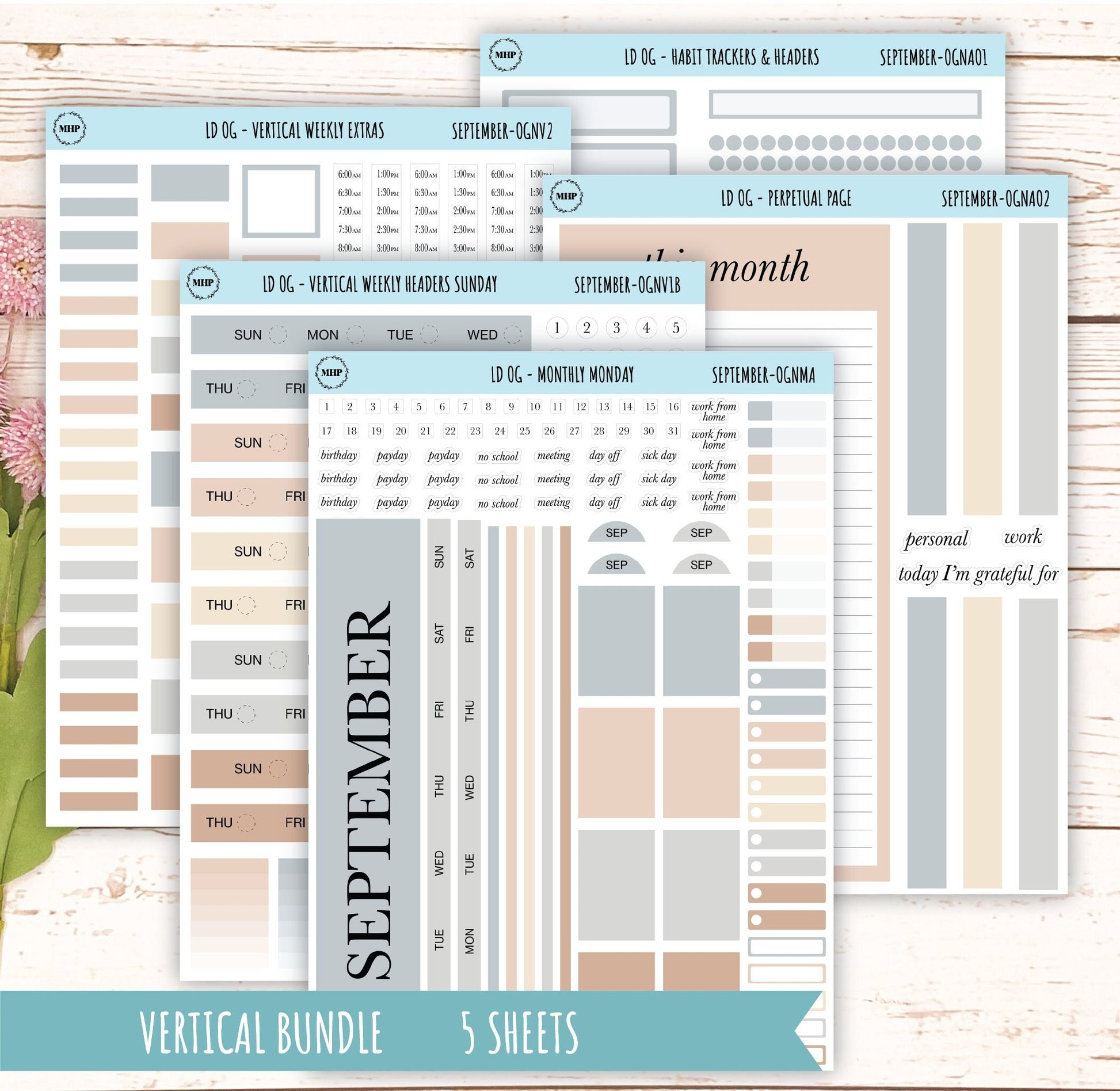 Neutral Color Stickers for OG Laurel Denise Planners. SEPTEMBER || OGNSEP