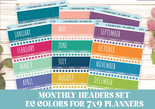 Monthly Headers Set for 7x9 Erin Condren. Planner Stickers || EC201