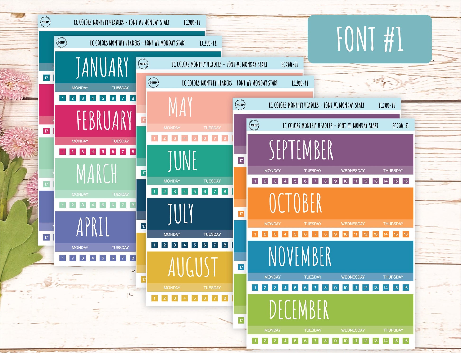 Monthly Headers Set for 7x9 Erin Condren. Planner Stickers || EC201