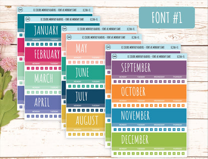 Monthly Headers Set for 7x9 Erin Condren. Planner Stickers || EC201
