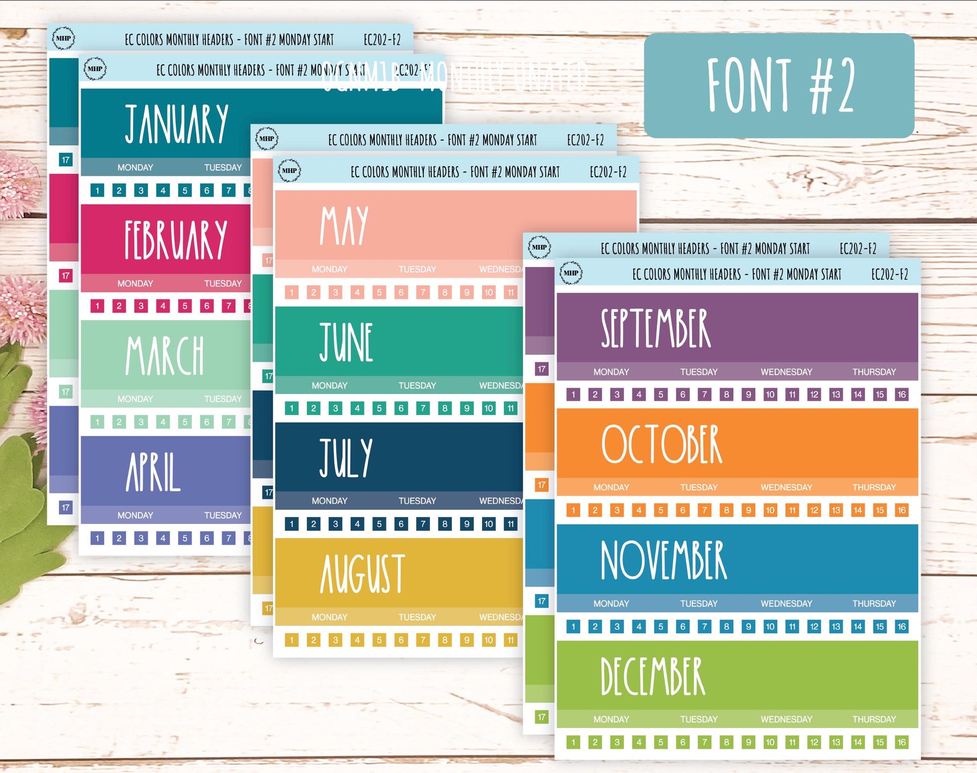 Monthly Headers Set for 7x9 Erin Condren. Planner Stickers || EC201