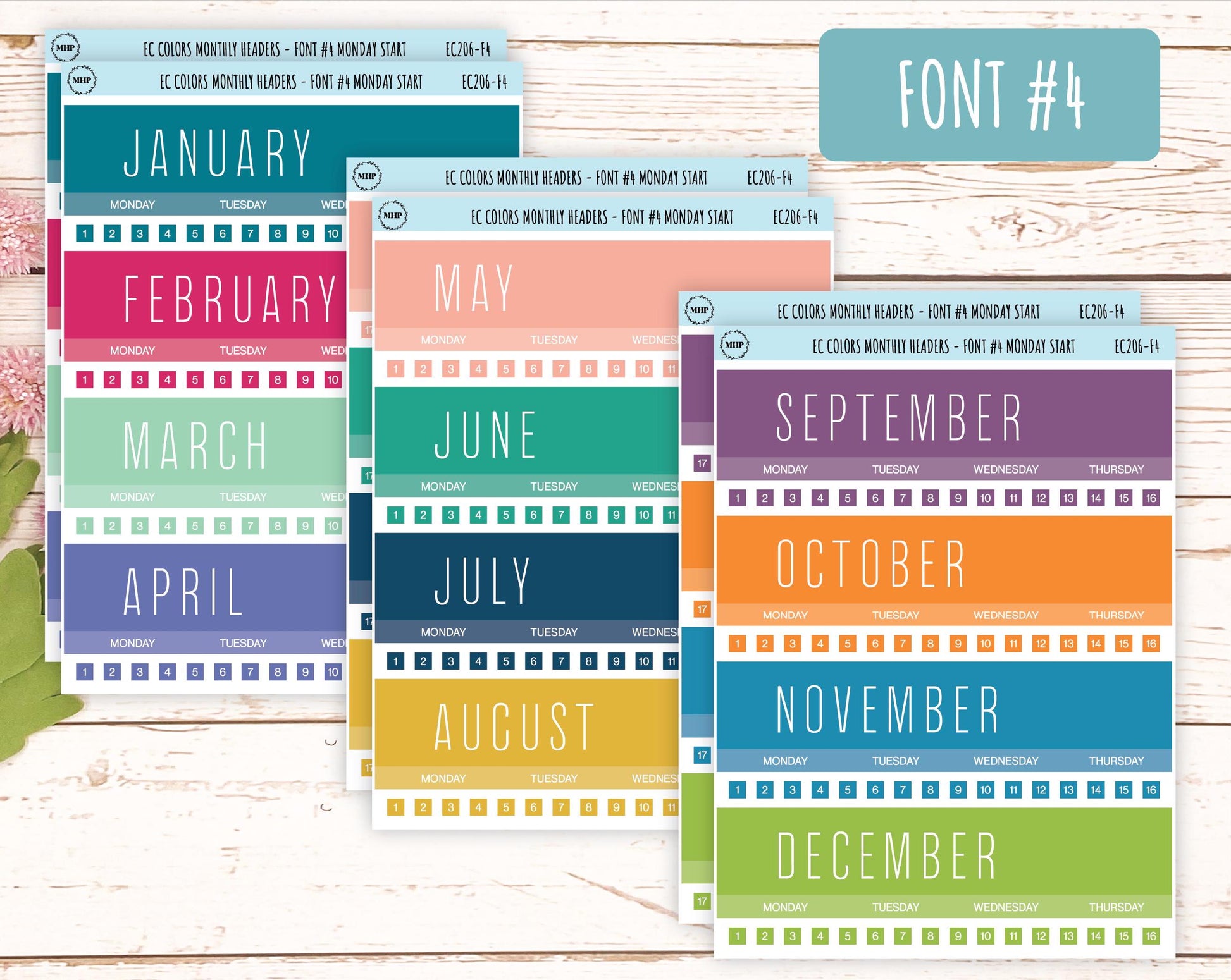 Monthly Headers Set for 7x9 Erin Condren. Planner Stickers || EC201
