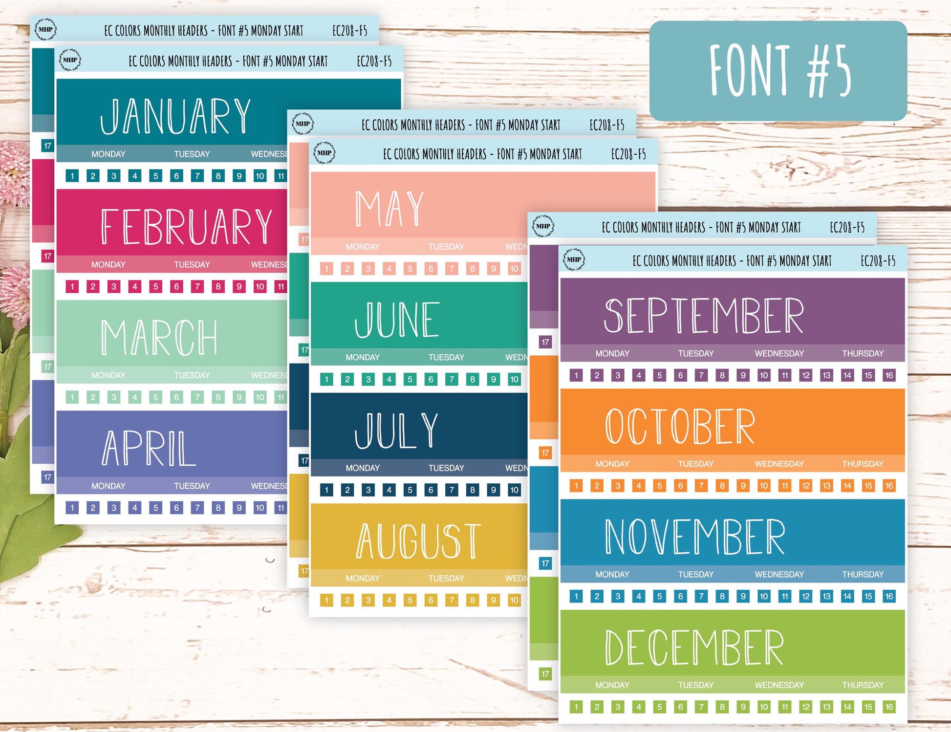 Monthly Headers Set for 7x9 Erin Condren. Planner Stickers || EC201