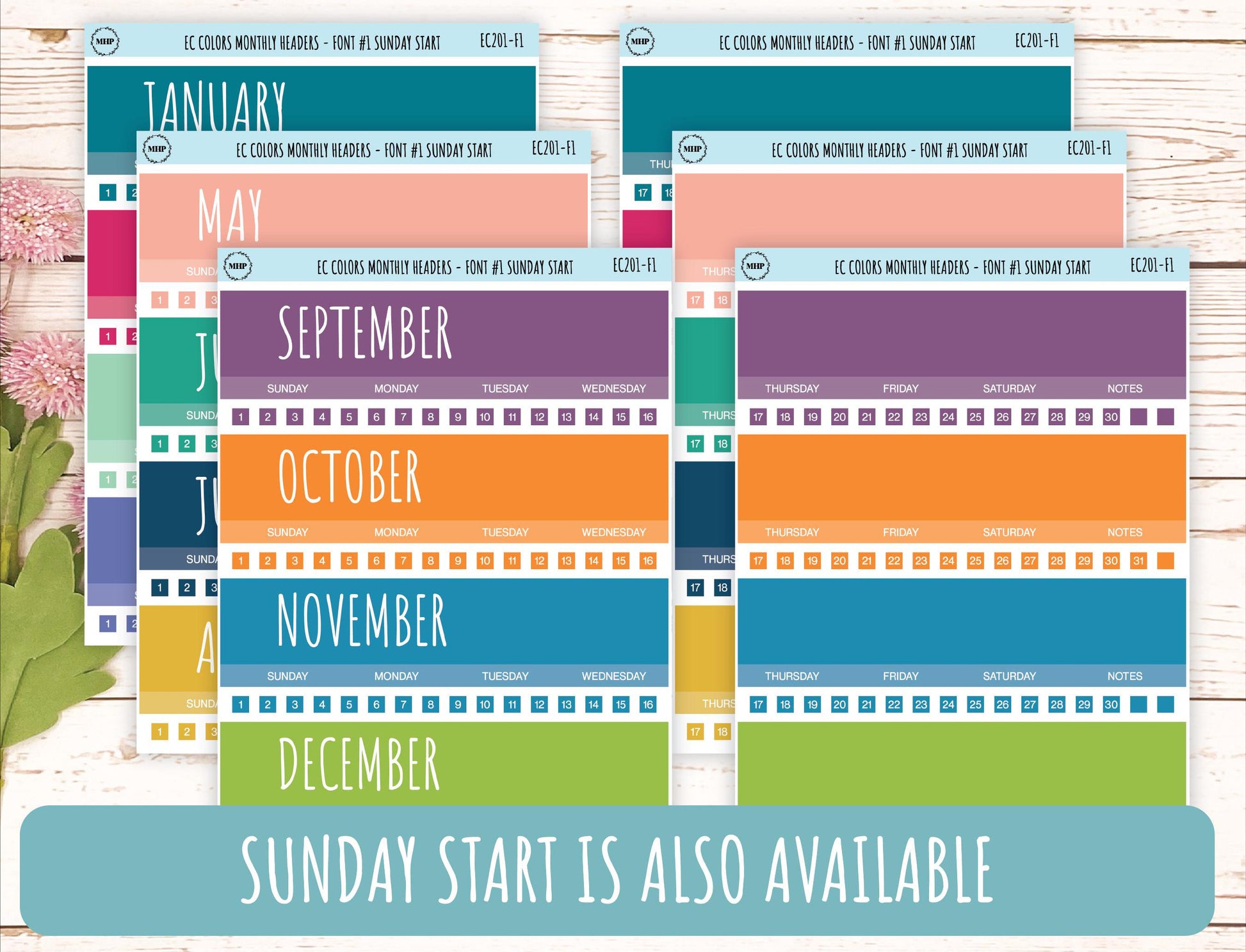 Monthly Headers Set for 7x9 Erin Condren. Planner Stickers || EC201