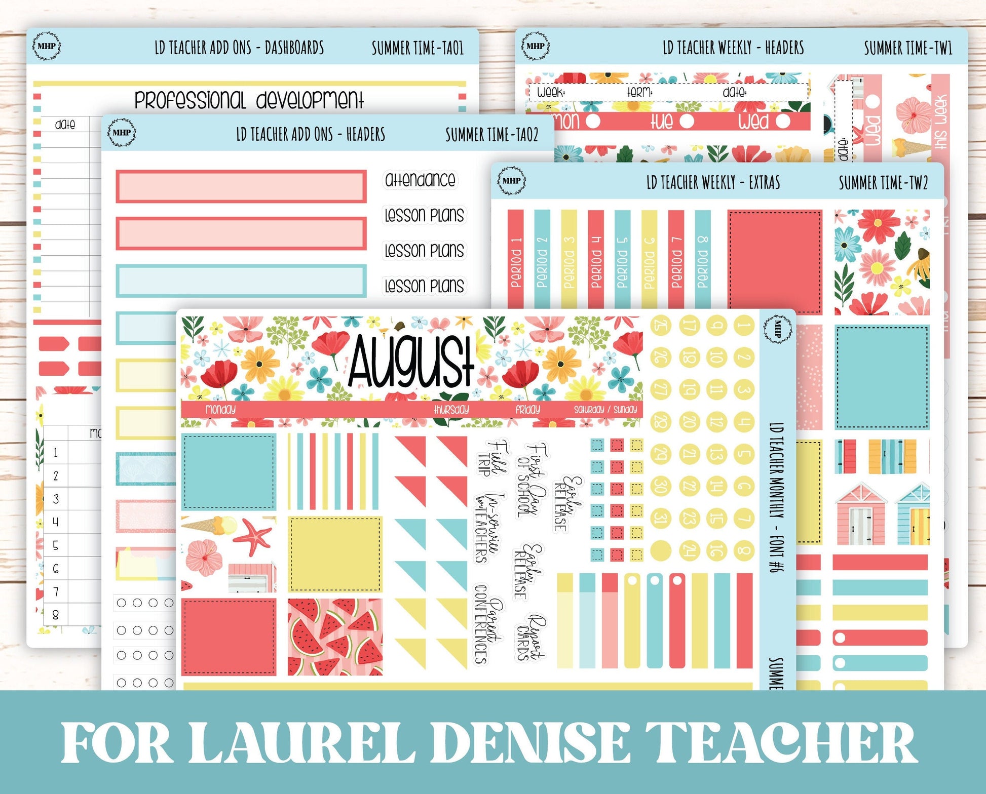 AUGUST Stickers for Laurel Denise Teacher Planners. "Summer Time" || TST