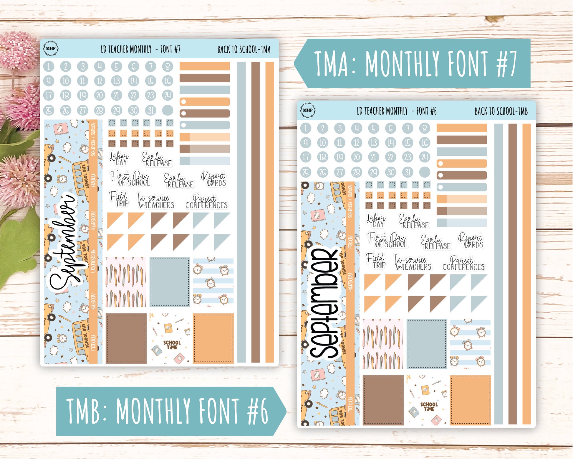 SEPTEMBER Stickers for Laurel Denise Teacher Planners. "Back to School" || TBTS