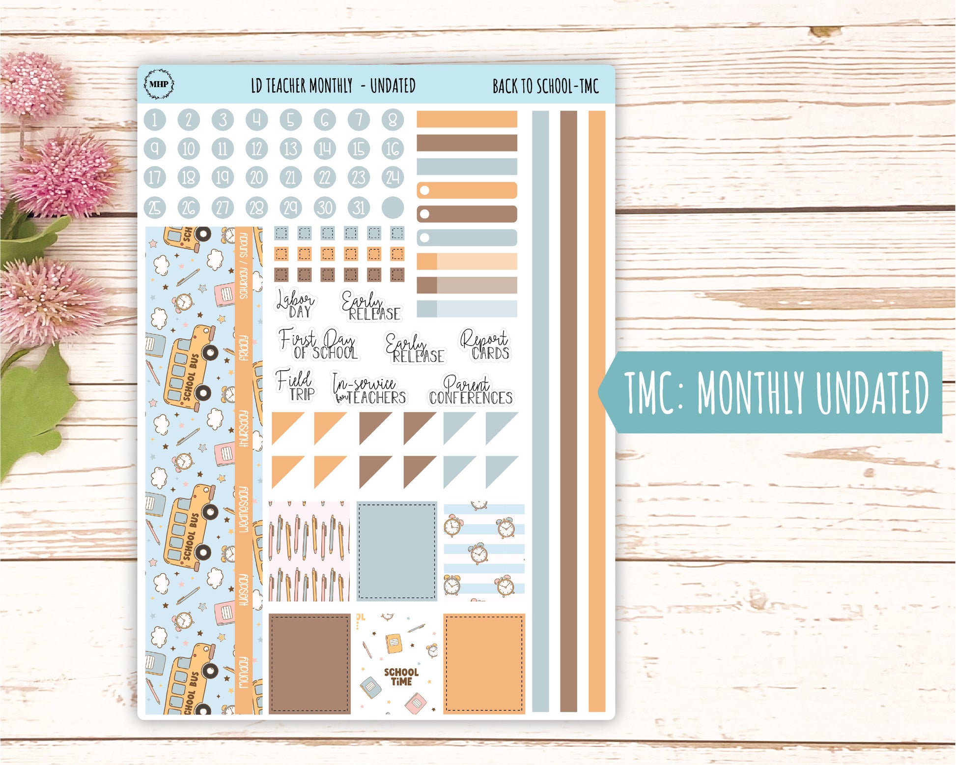 SEPTEMBER Stickers for Laurel Denise Teacher Planners. "Back to School" || TBTS