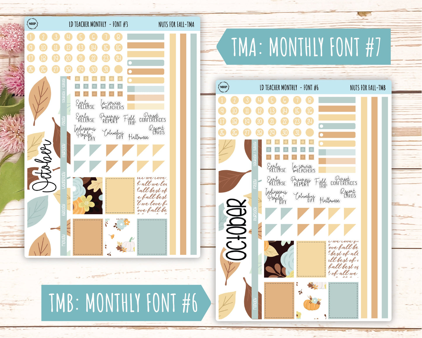 OCTOBER Stickers for Laurel Denise Teacher Planners. "Nuts for Fall" || TNF
