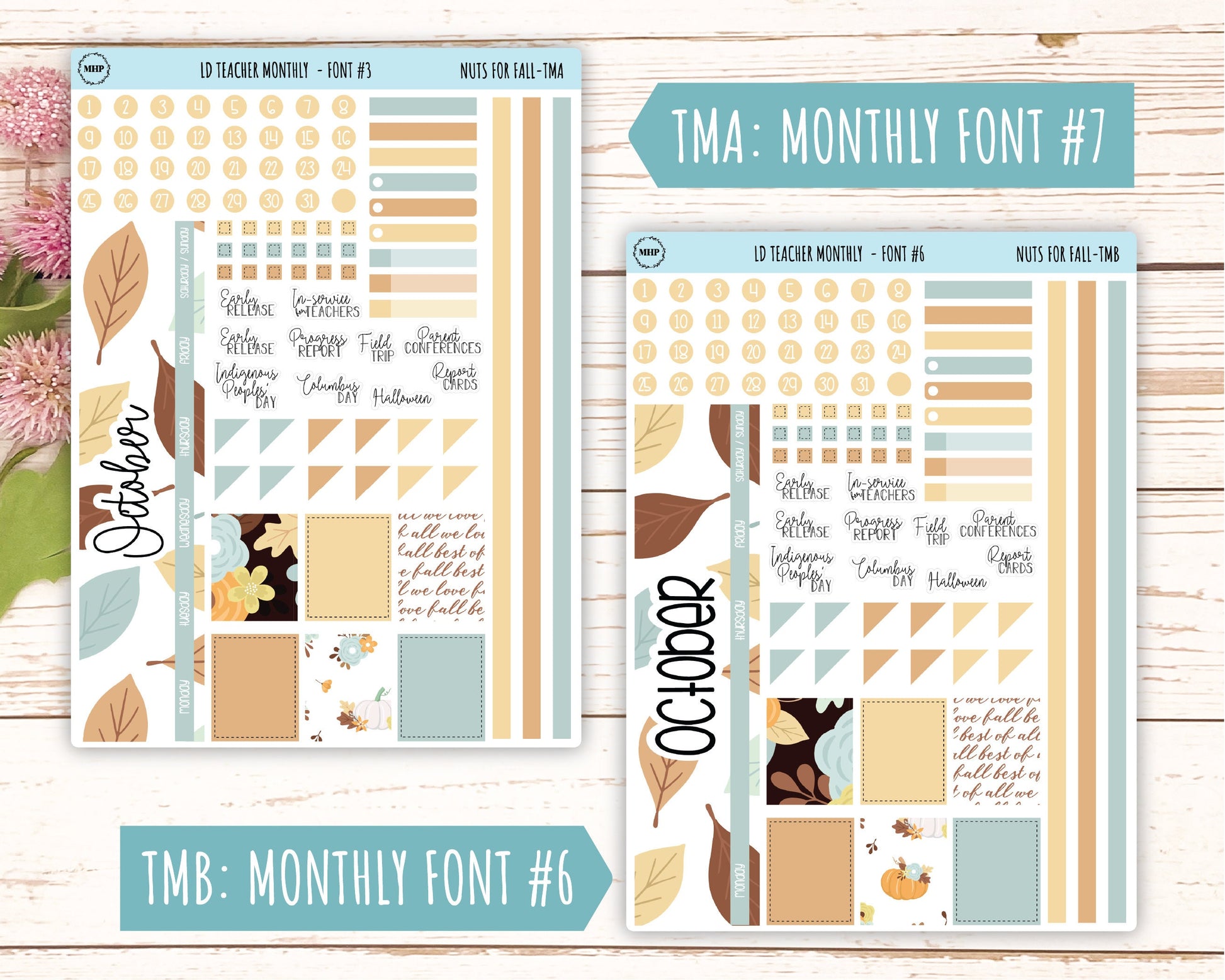 OCTOBER Stickers for Laurel Denise Teacher Planners. "Nuts for Fall" || TNF