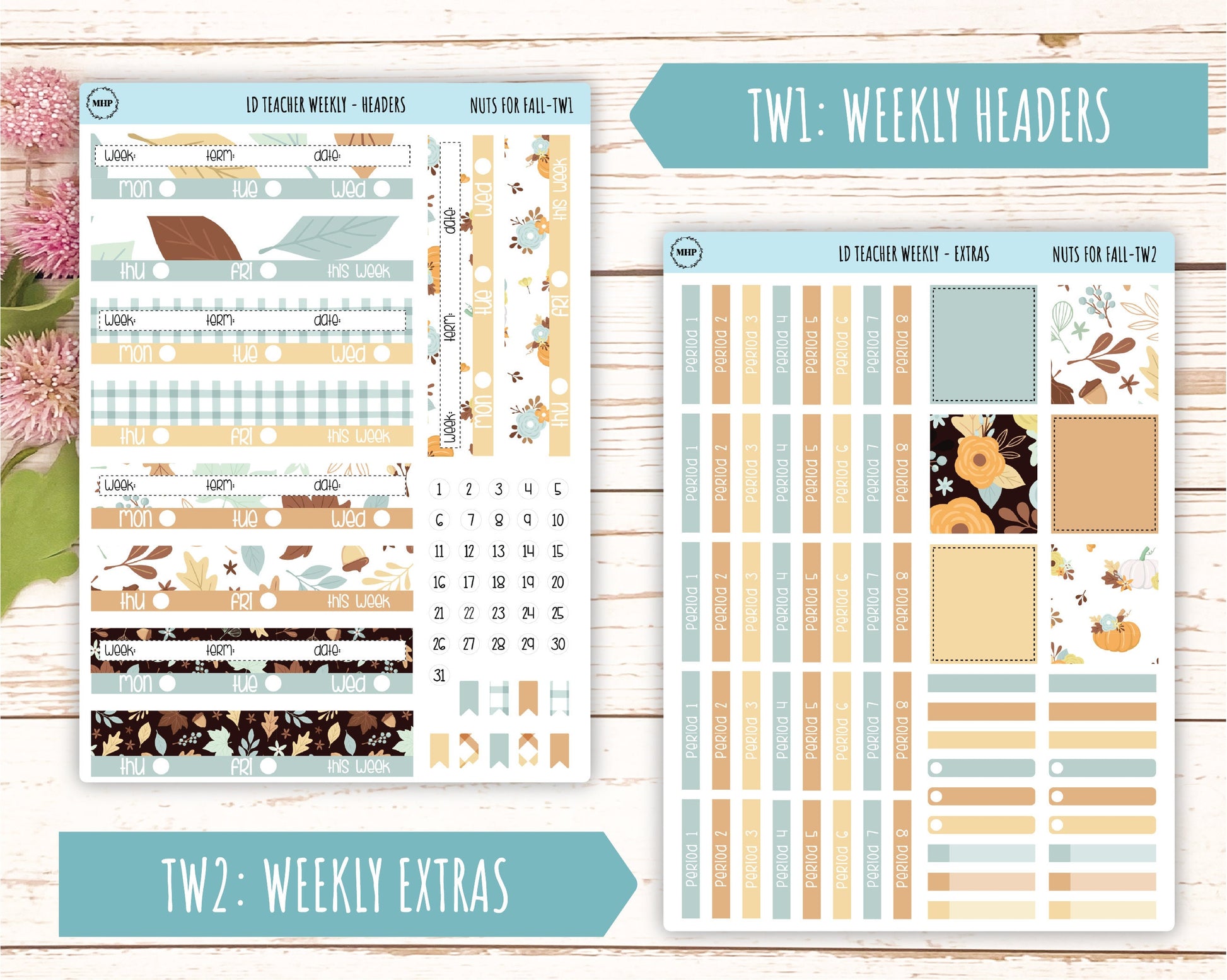 OCTOBER Stickers for Laurel Denise Teacher Planners. "Nuts for Fall" || TNF