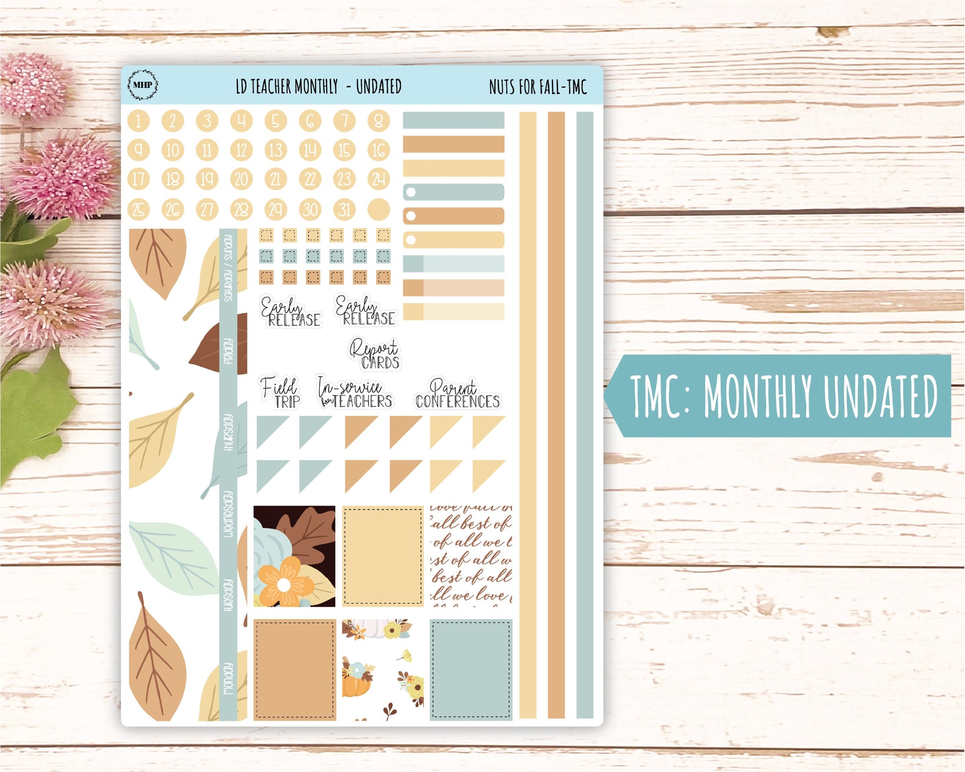 OCTOBER Stickers for Laurel Denise Teacher Planners. "Nuts for Fall" || TNF
