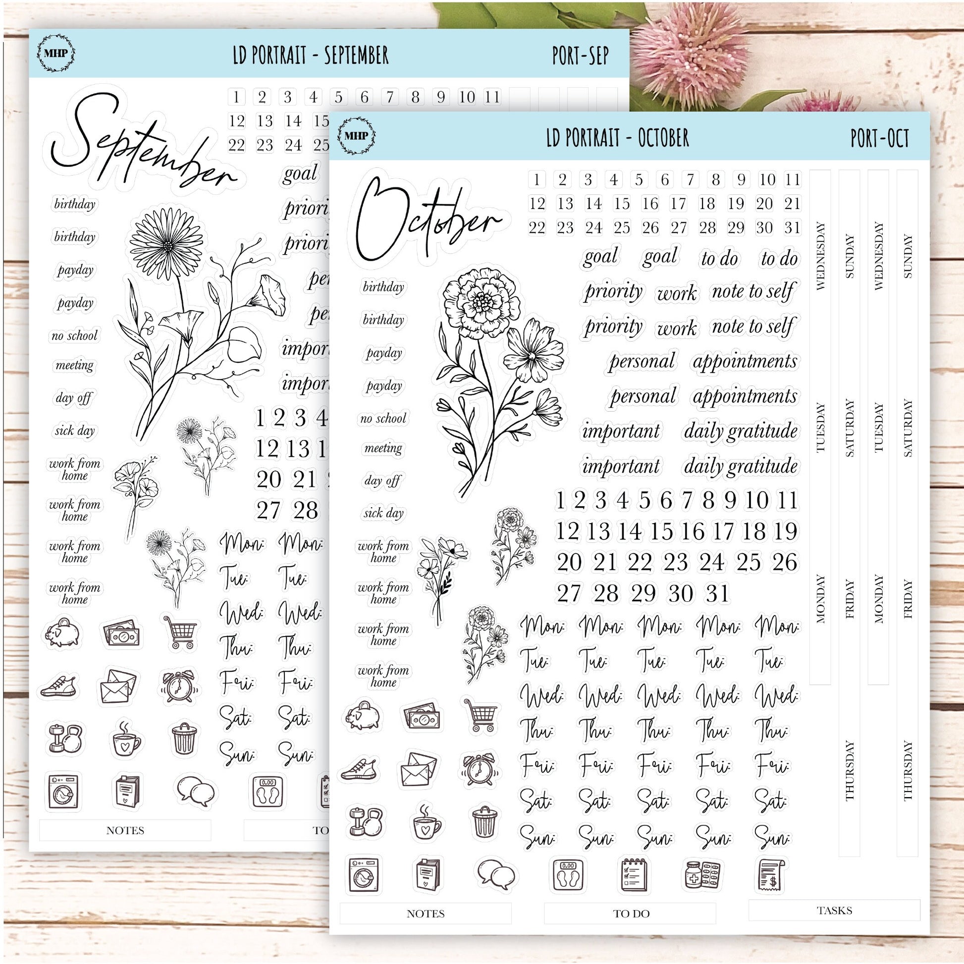 Minimalist Stickers for Laurel Denise Portrait Planners. || LD-P
