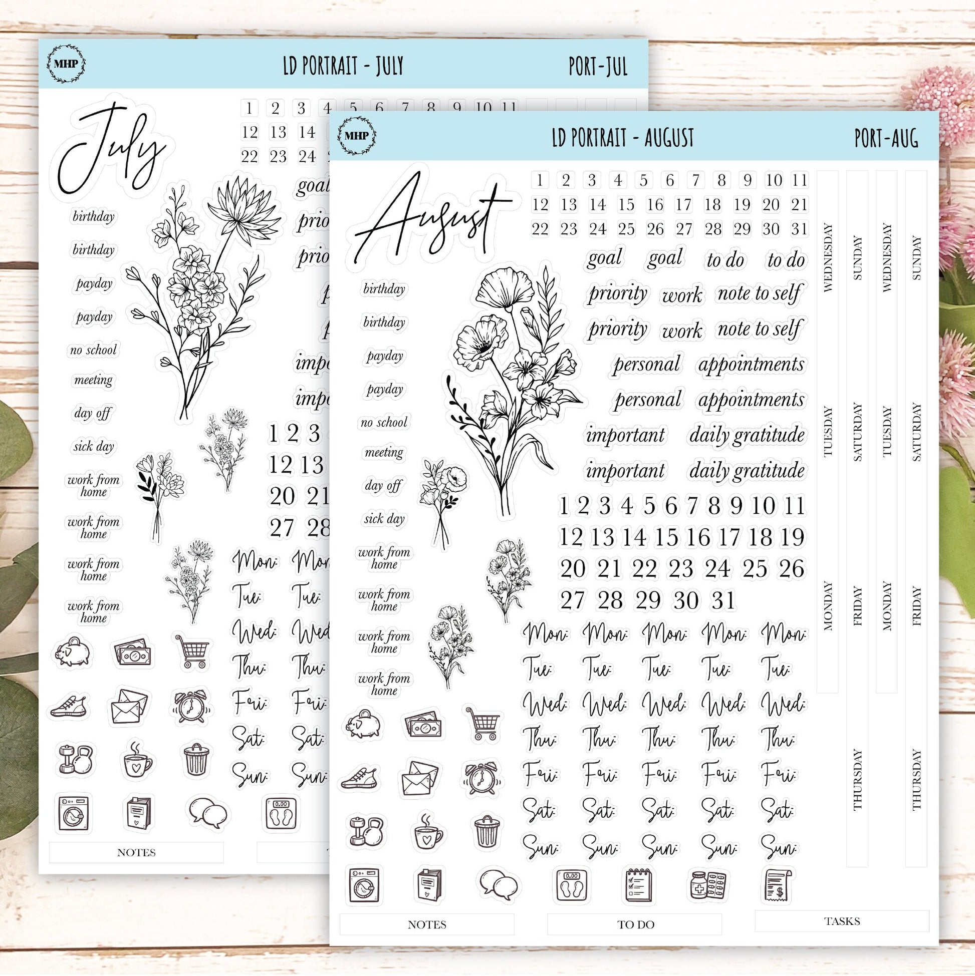 Minimalist Stickers for Laurel Denise Portrait Planners. || LD-P