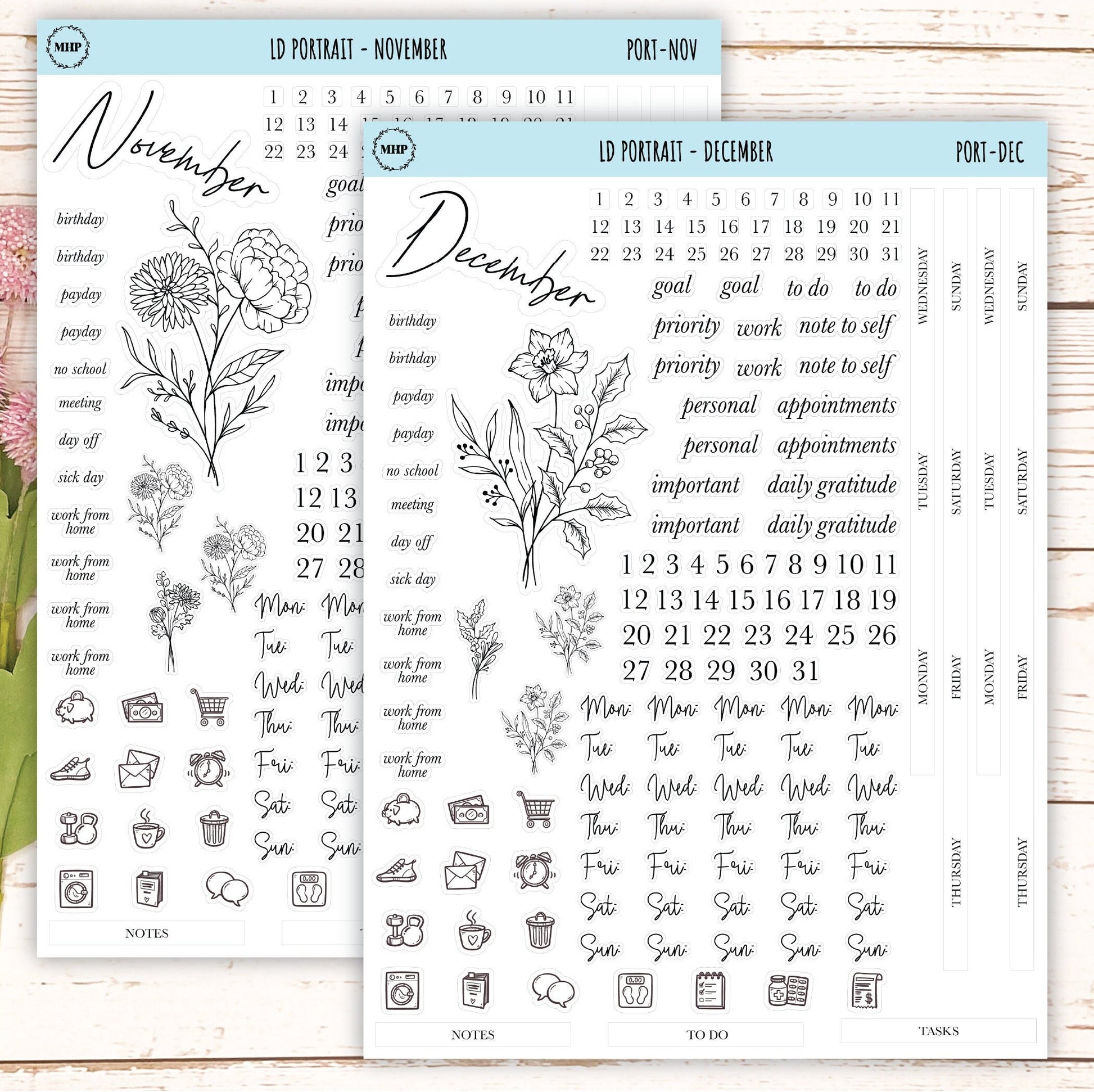 Minimalist Stickers for Laurel Denise Portrait Planners. || LD-P