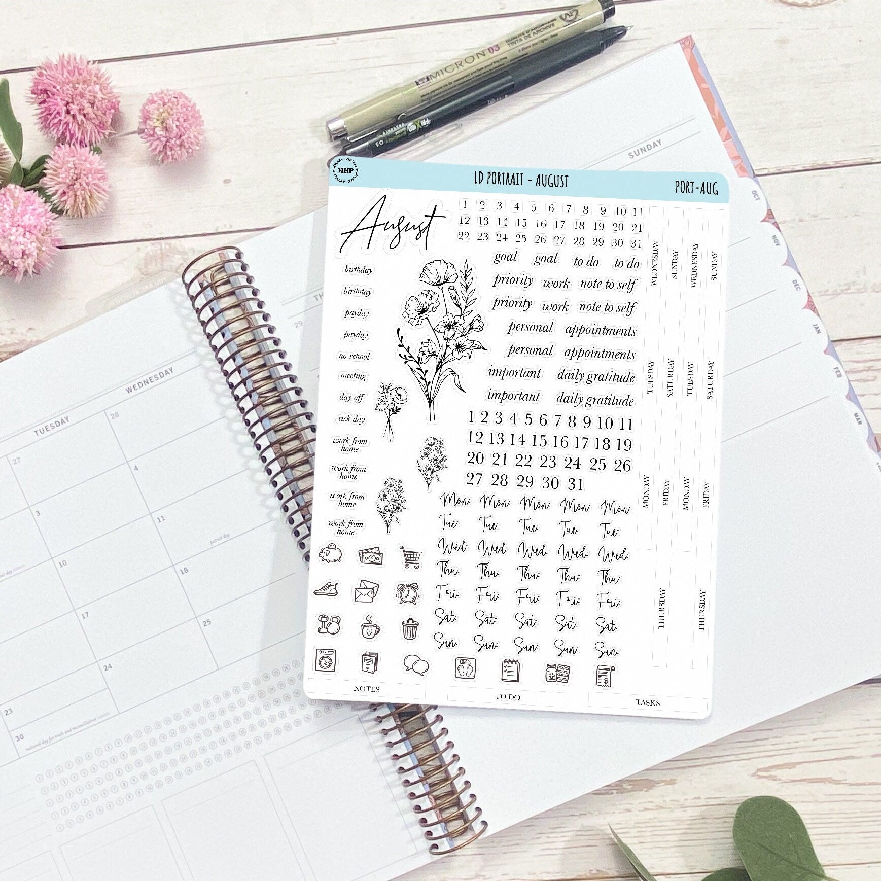 Minimalist Stickers for Laurel Denise Portrait Planners. || LD-P