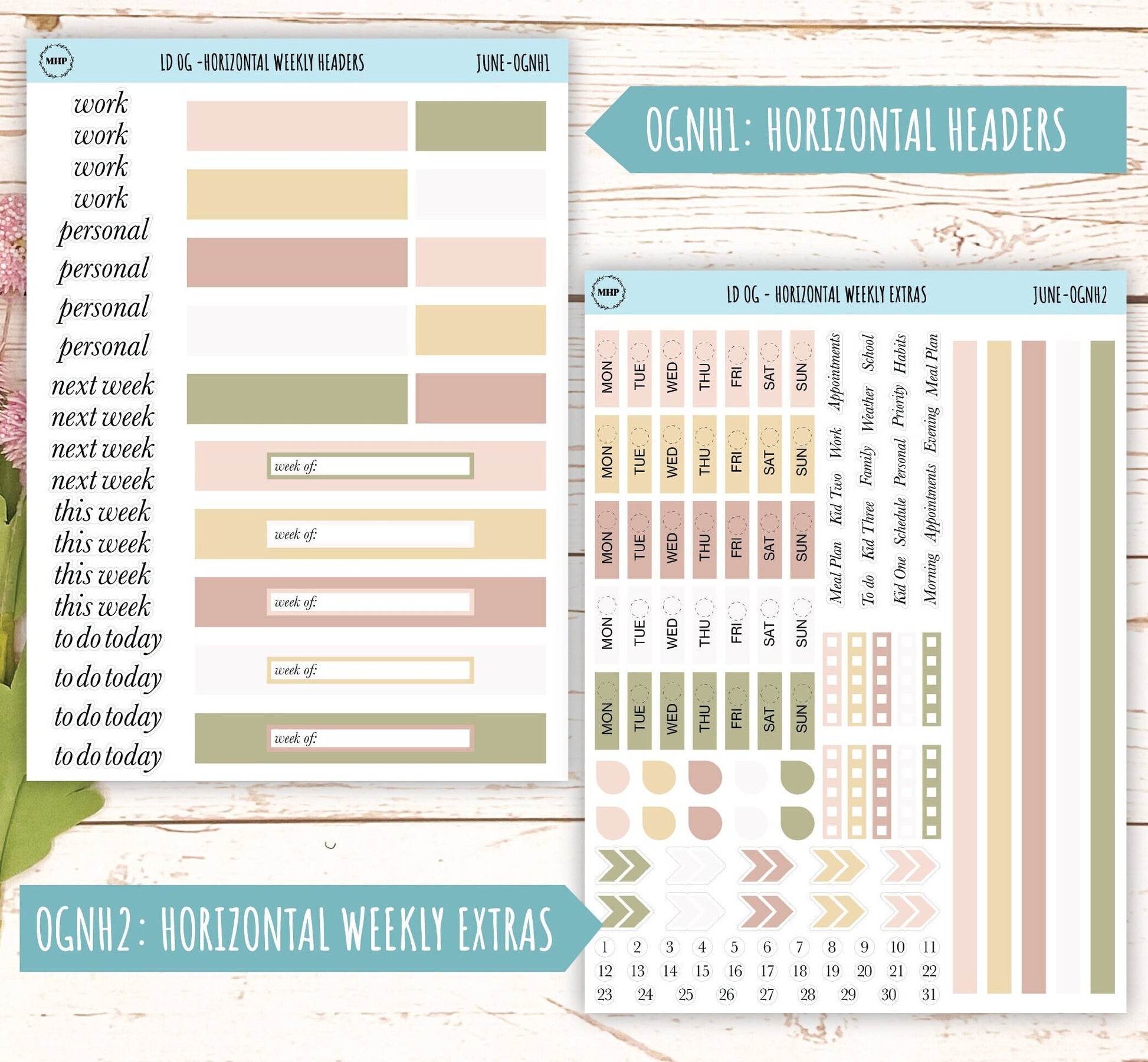 Neutral Color Stickers for OG Laurel Denise Planners. JUNE || OGNJUN