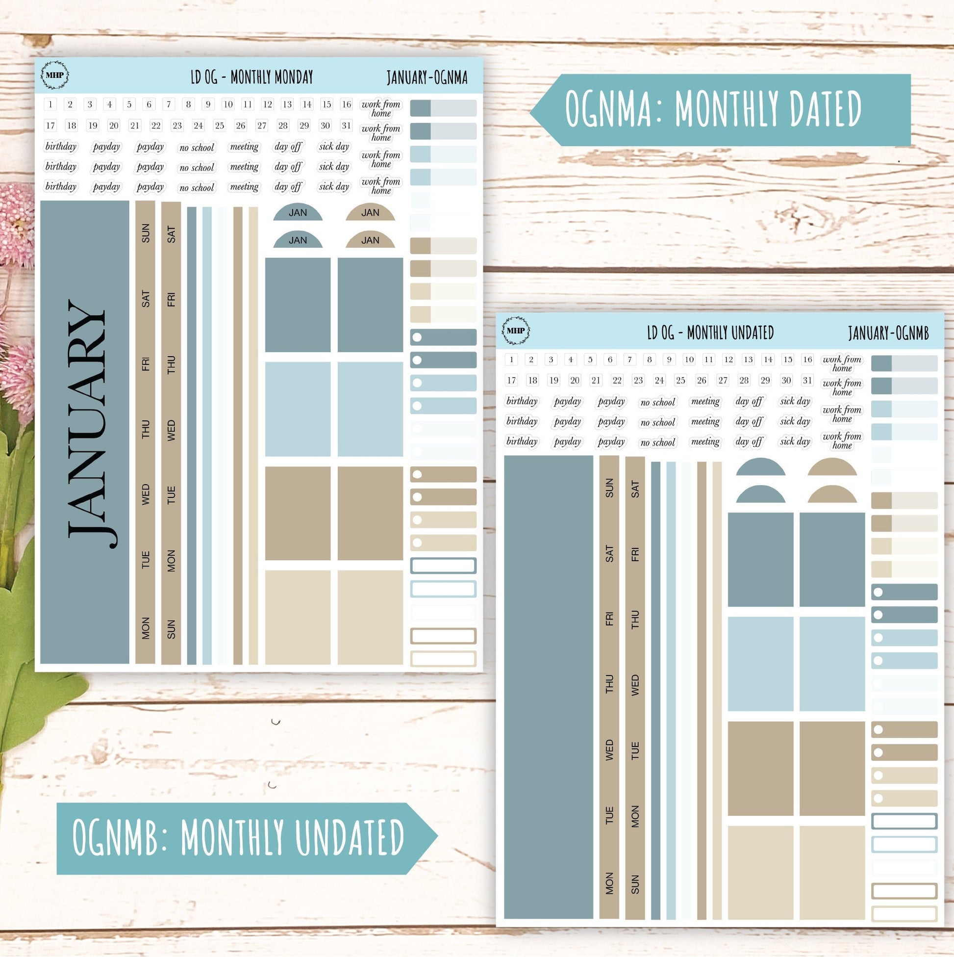 Neutral Color Stickers for OG Laurel Denise Planners. JANUARY || OGNJAN