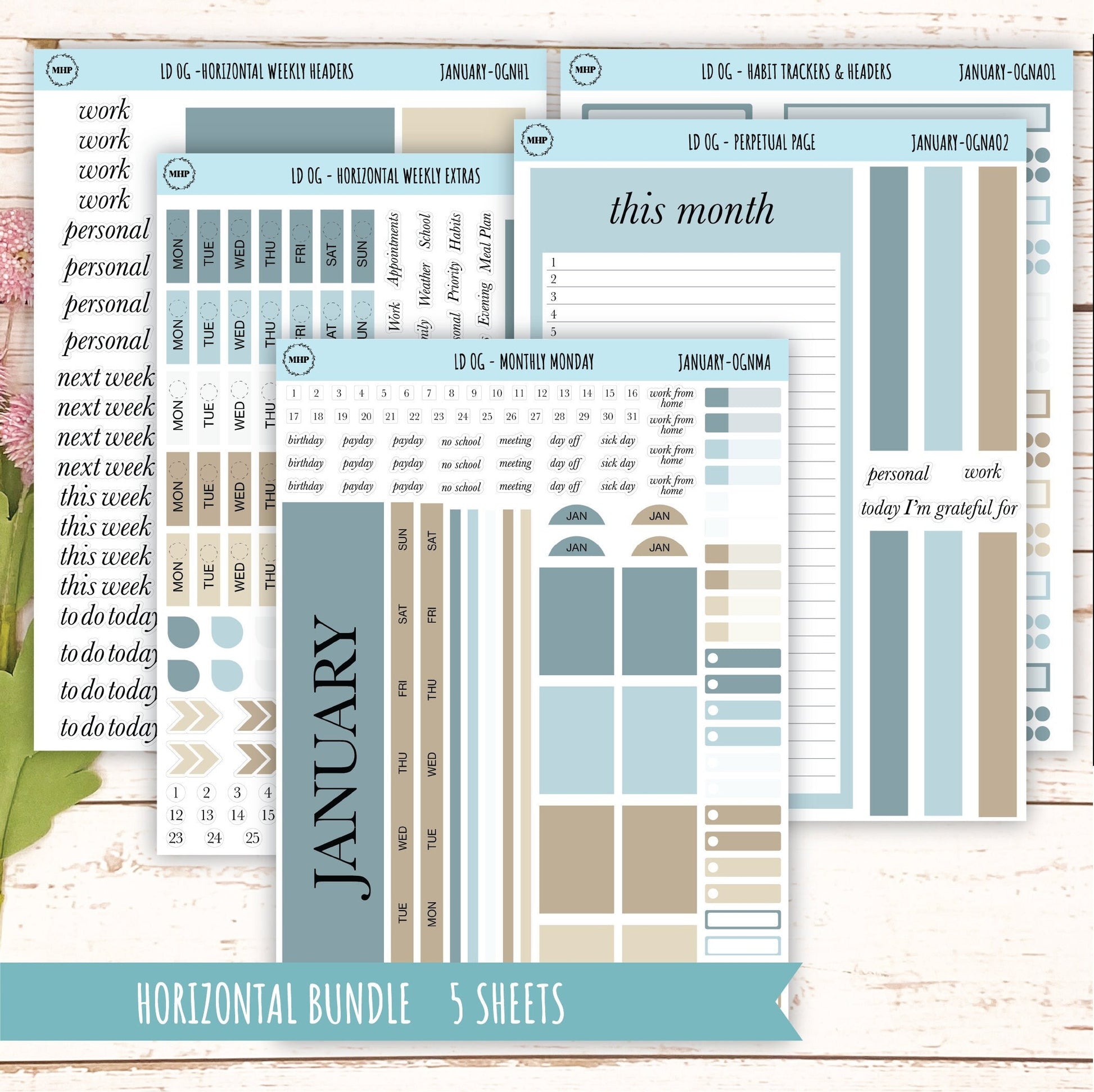 Neutral Color Stickers for OG Laurel Denise Planners. JANUARY || OGNJAN