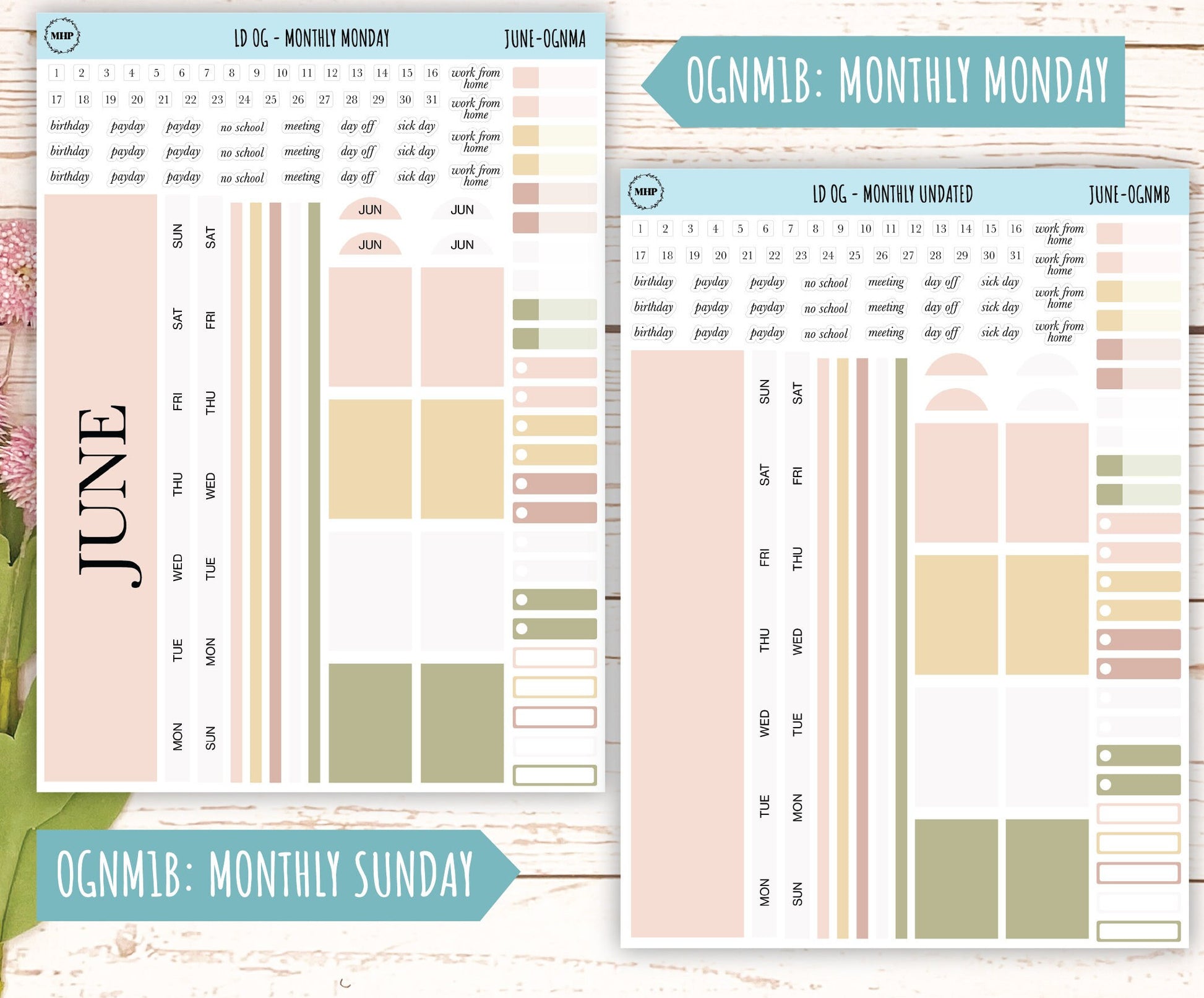 Neutral Color Stickers for OG Laurel Denise Planners. JUNE || OGNJUN