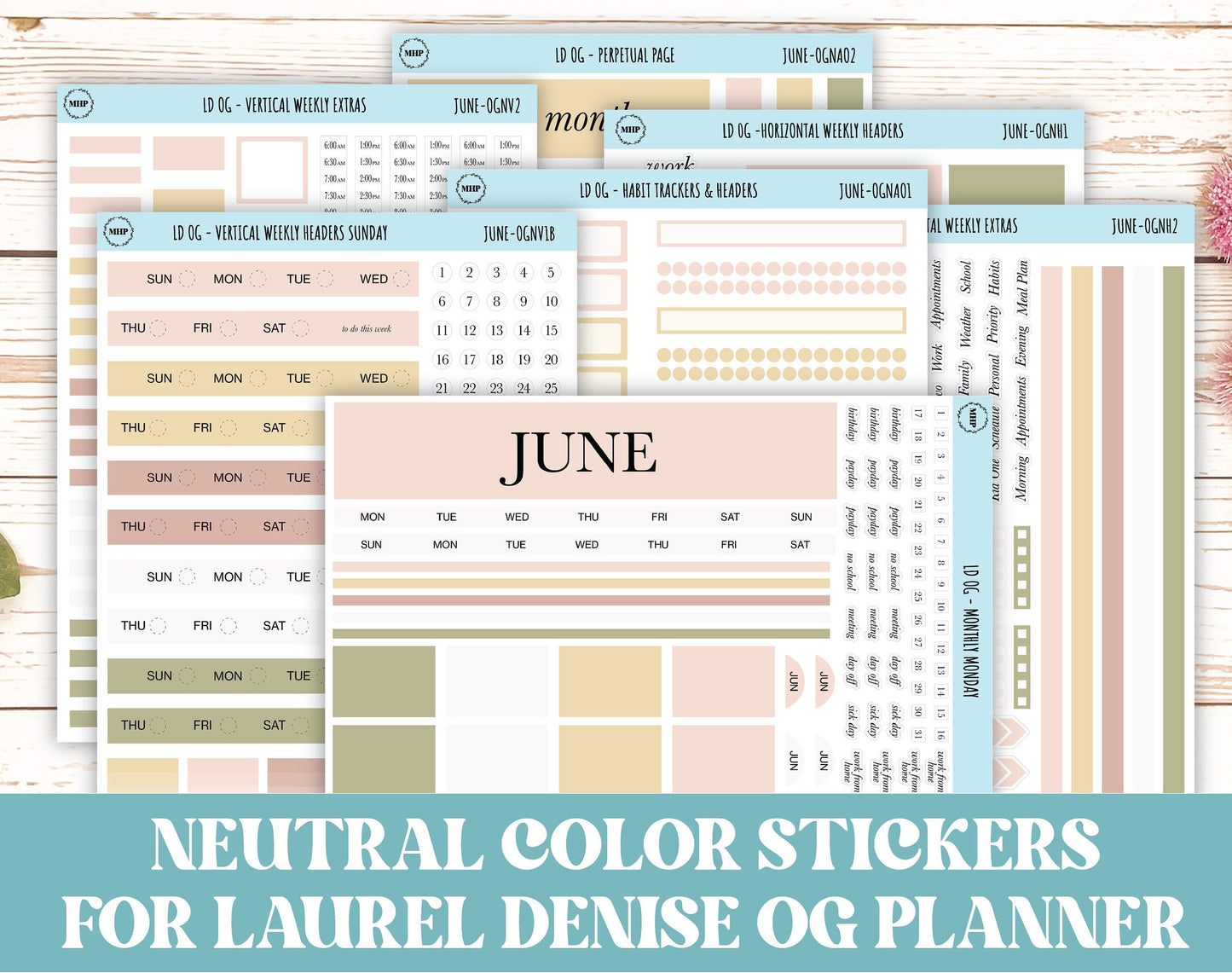Neutral Color Stickers for OG Laurel Denise Planners. JUNE || OGNJUN