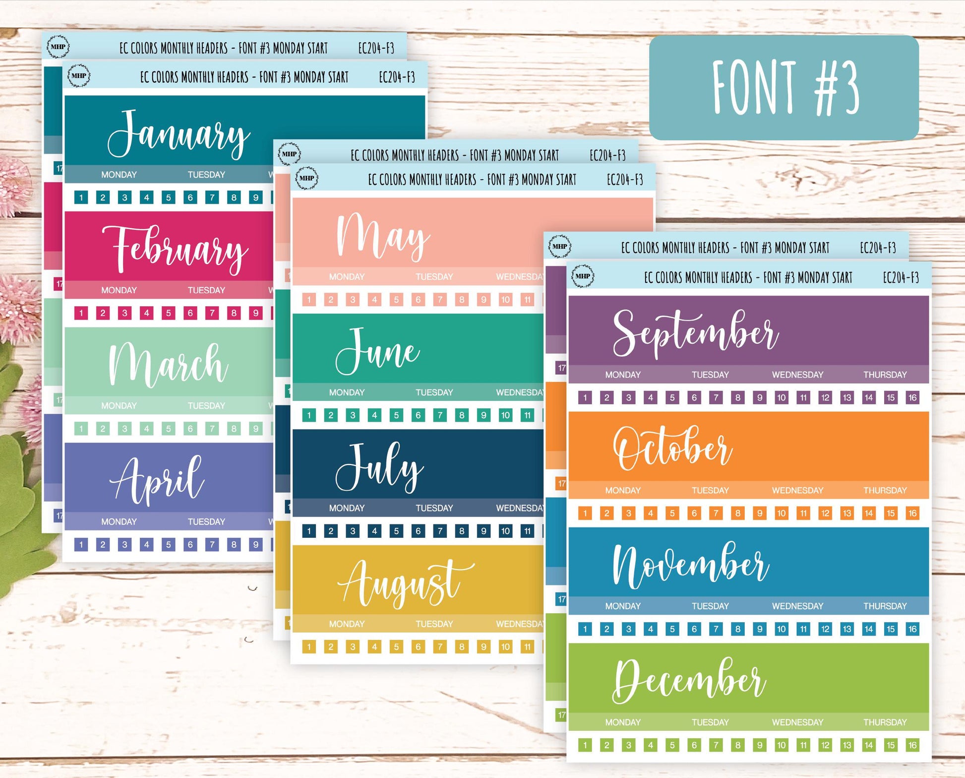 Monthly Headers Set for 7x9 Erin Condren. Planner Stickers || EC201