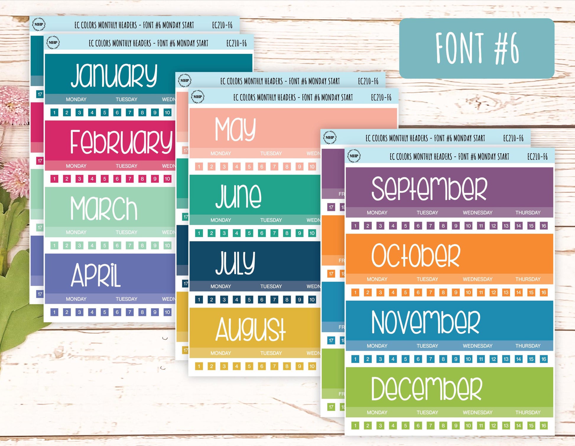 Monthly Headers Set for 7x9 Erin Condren. Planner Stickers || EC201