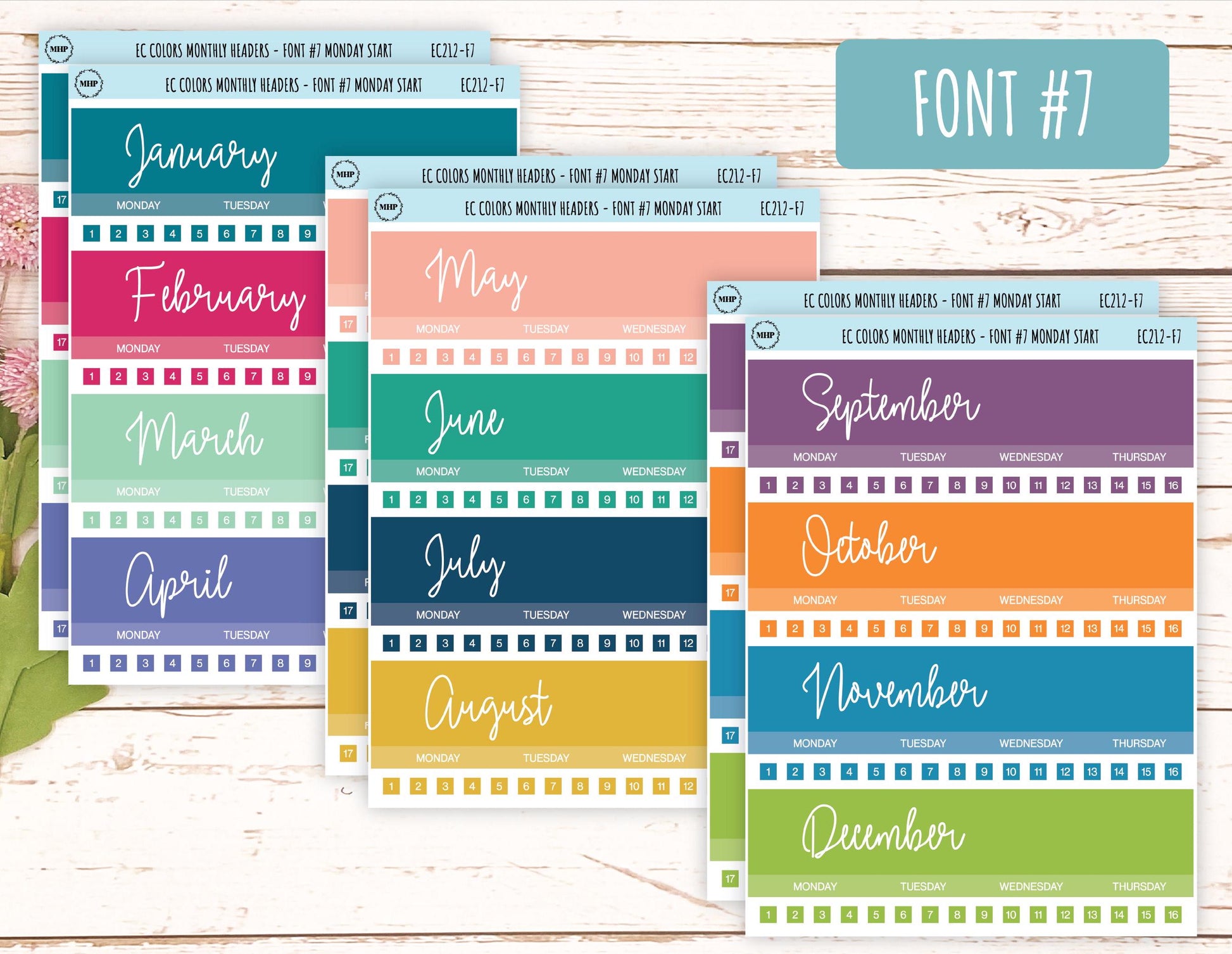 Monthly Headers Set for 7x9 Erin Condren. Planner Stickers || EC201