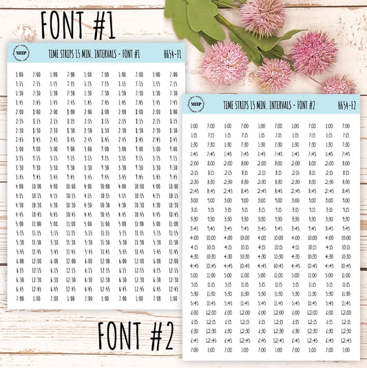 Time Strips for Planners. 15-Minutes Intervals. Planner Stickers || H654