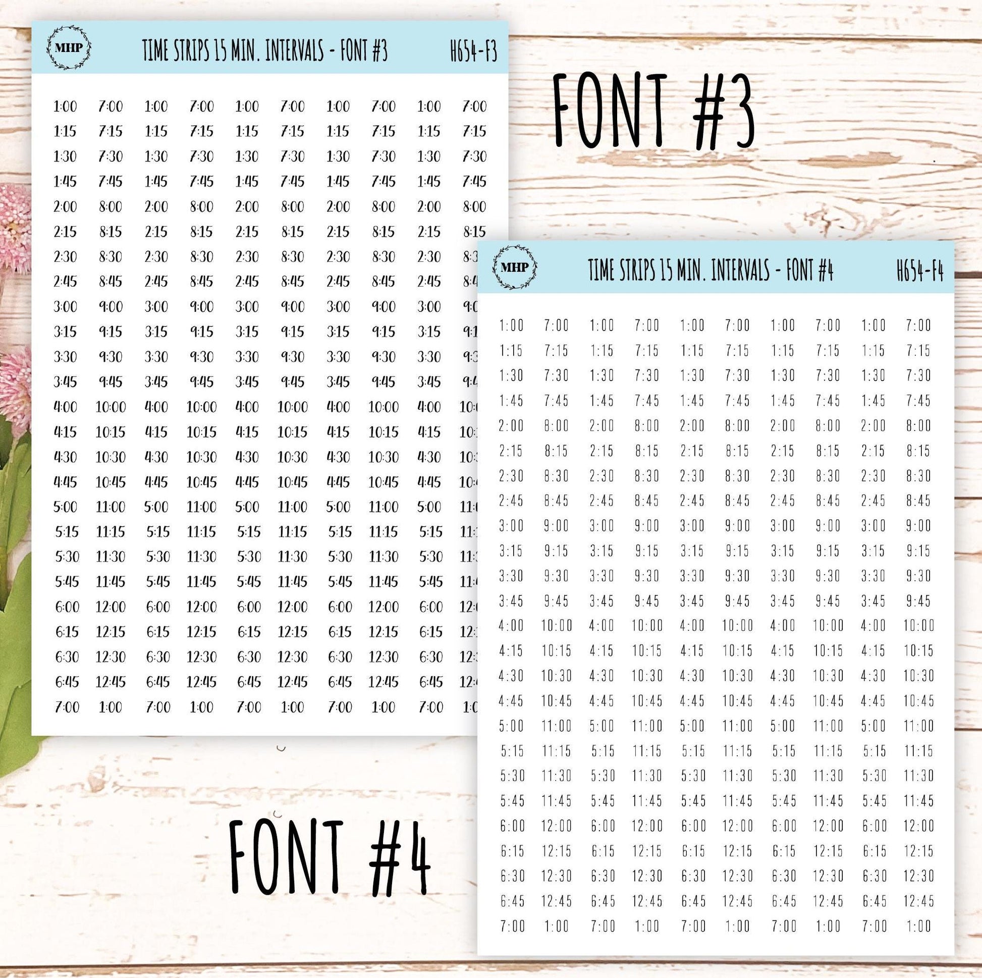 Time Strips for Planners. 15-Minutes Intervals. Planner Stickers || H654