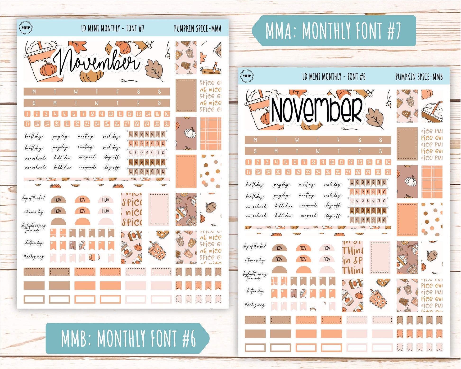 November Stickers for MINI Laurel Denise Planners "Pumpkin Spice" || MPS