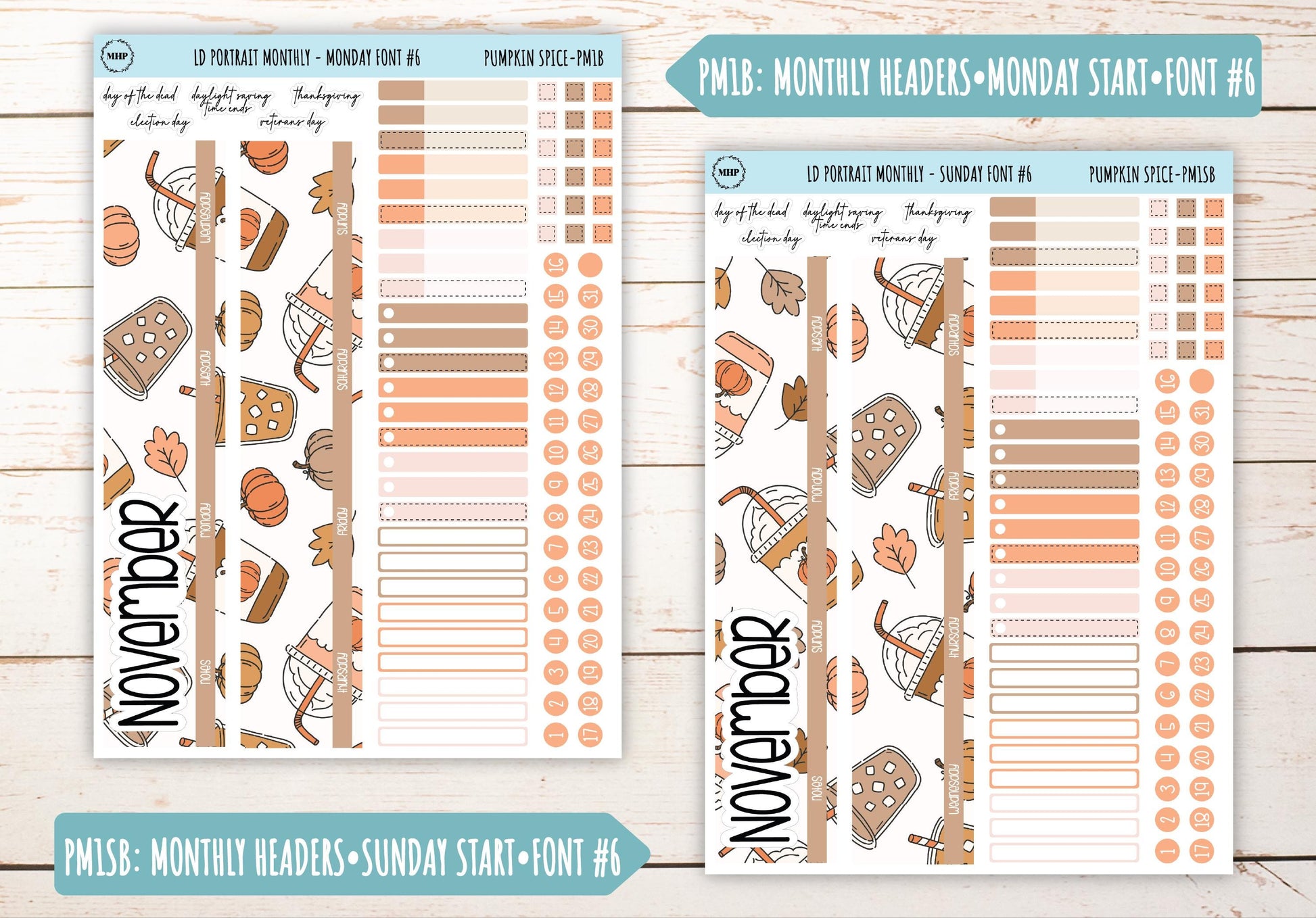NOVEMBER Stickers for Laurel Denise Portrait Planners. "Pumpkin Spice" || PPS