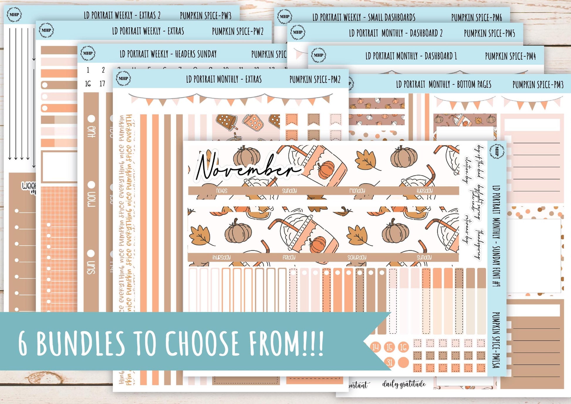 NOVEMBER Stickers for Laurel Denise Portrait Planners. "Pumpkin Spice" || PPS
