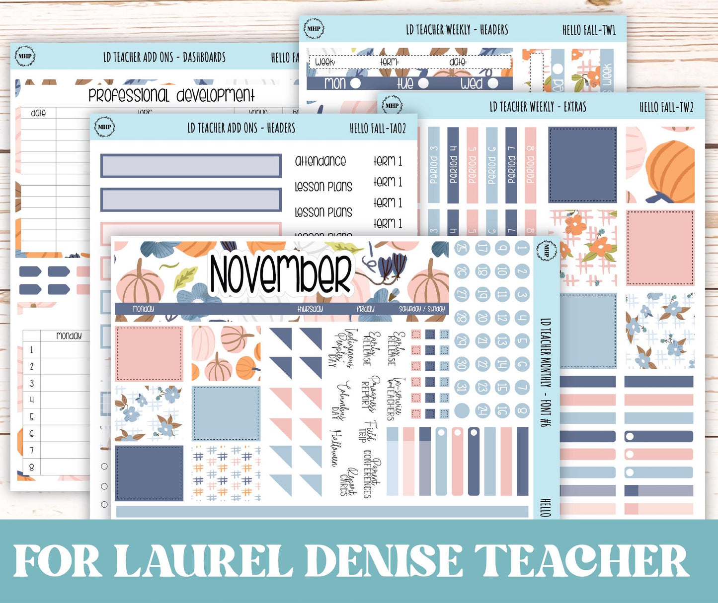 NOVEMBER Stickers for Laurel Denise Teacher Planners. "Hello Fall" || THF