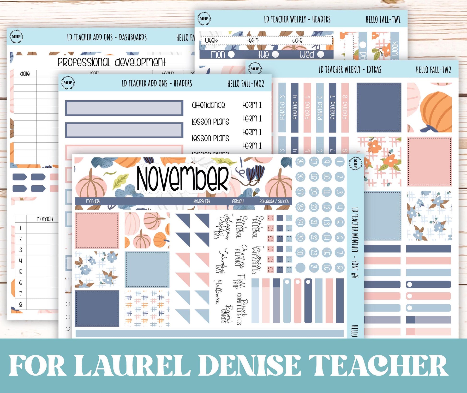 NOVEMBER Stickers for Laurel Denise Teacher Planners. "Hello Fall" || THF