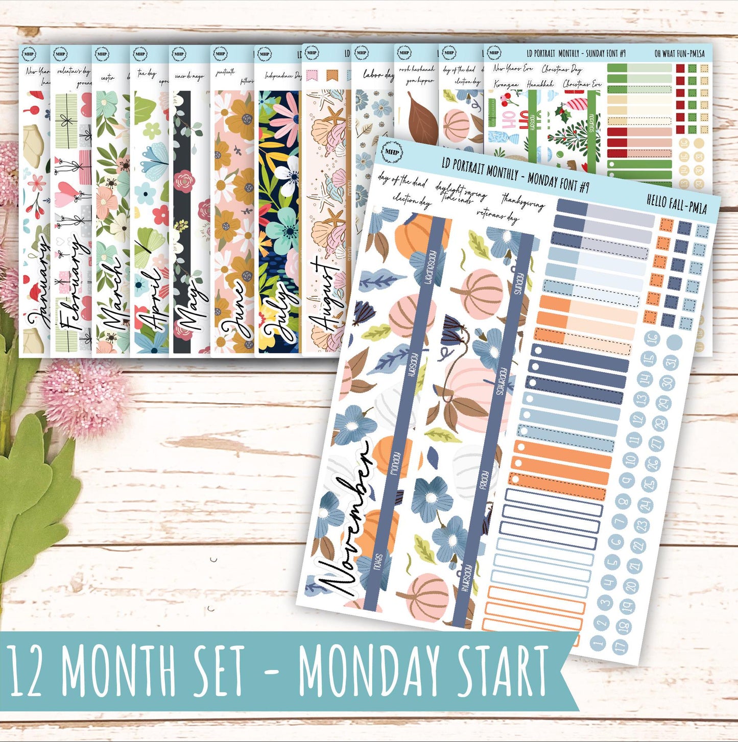 12 Monthly Sheet Set for Laurel Denise PORTRAIT Planner || LD407