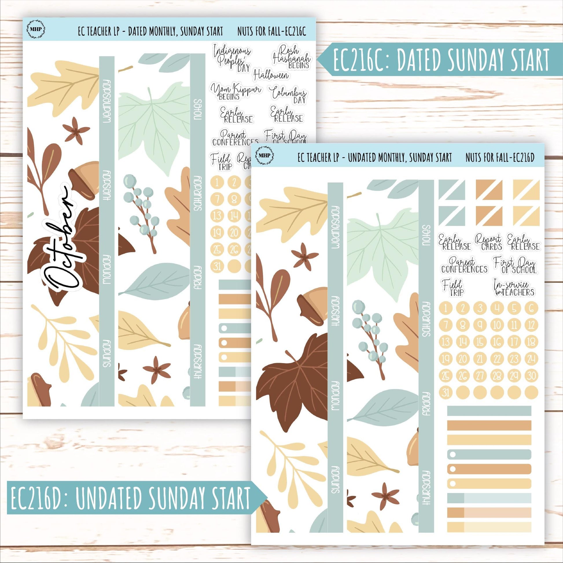 OCTOBER Stickers for EC Teacher Lesson Planner. "Nuts for Fall" || EC216NF