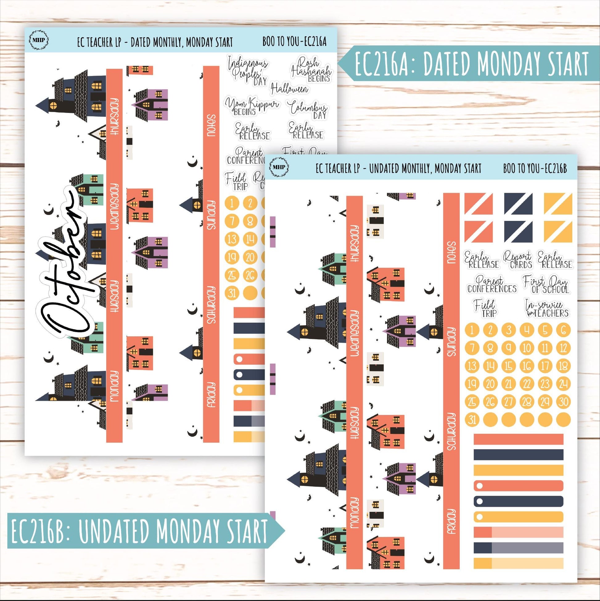 OCTOBER Stickers for EC Teacher Lesson Planner. "Boo to You" || EC216BY