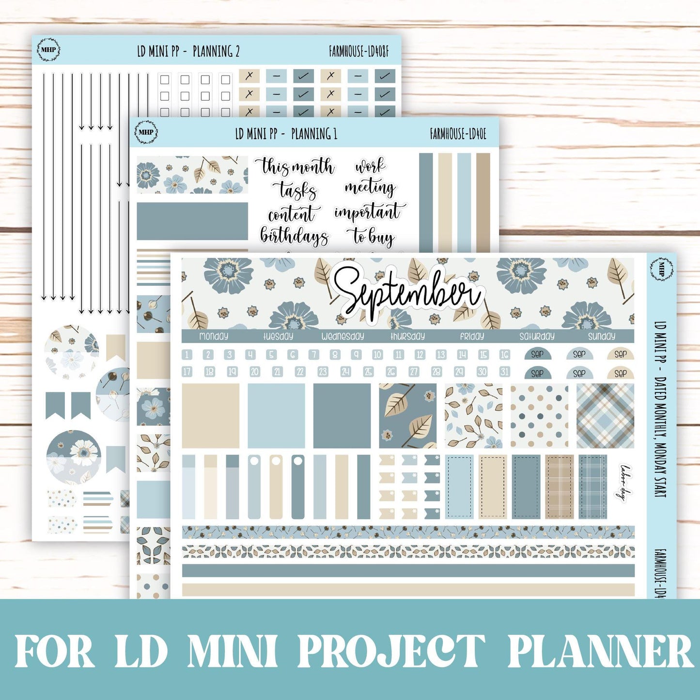 SEPTEMBER Stickers for LD Mini Project Planner "Farmhouse" || LD408FH
