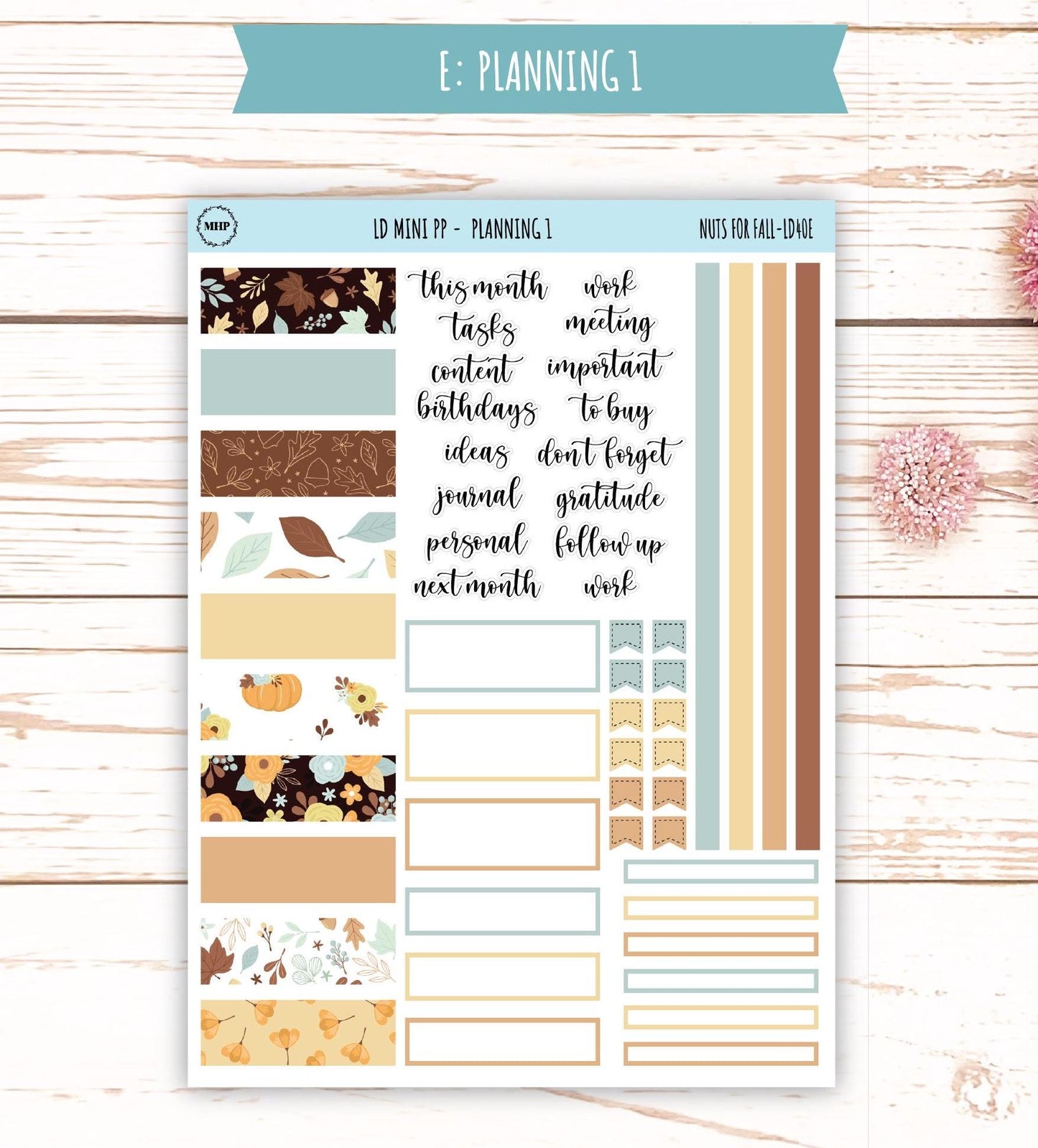 OCTOBER Stickers for LD Mini Project Planner "Nuts for Fall" || LD408NF