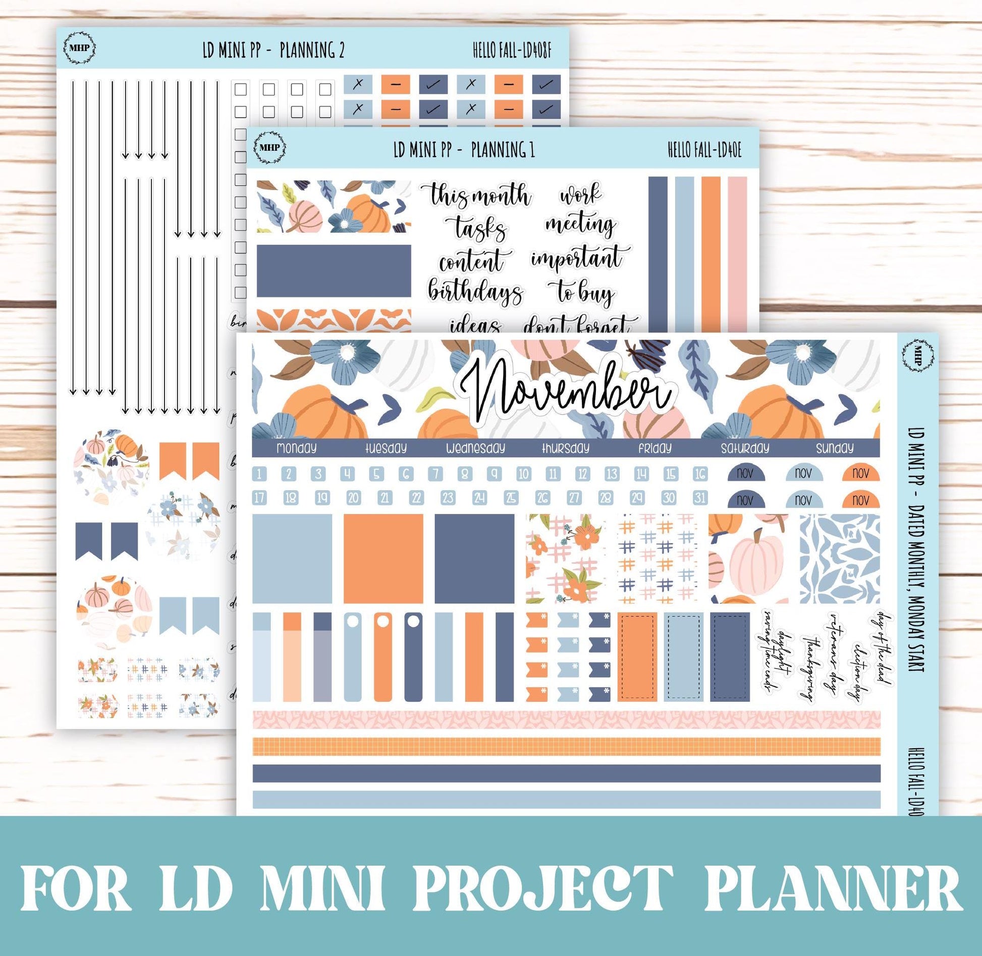 NOVEMBER Stickers for LD Mini Project Planner "Hello Fall" || LD408HF