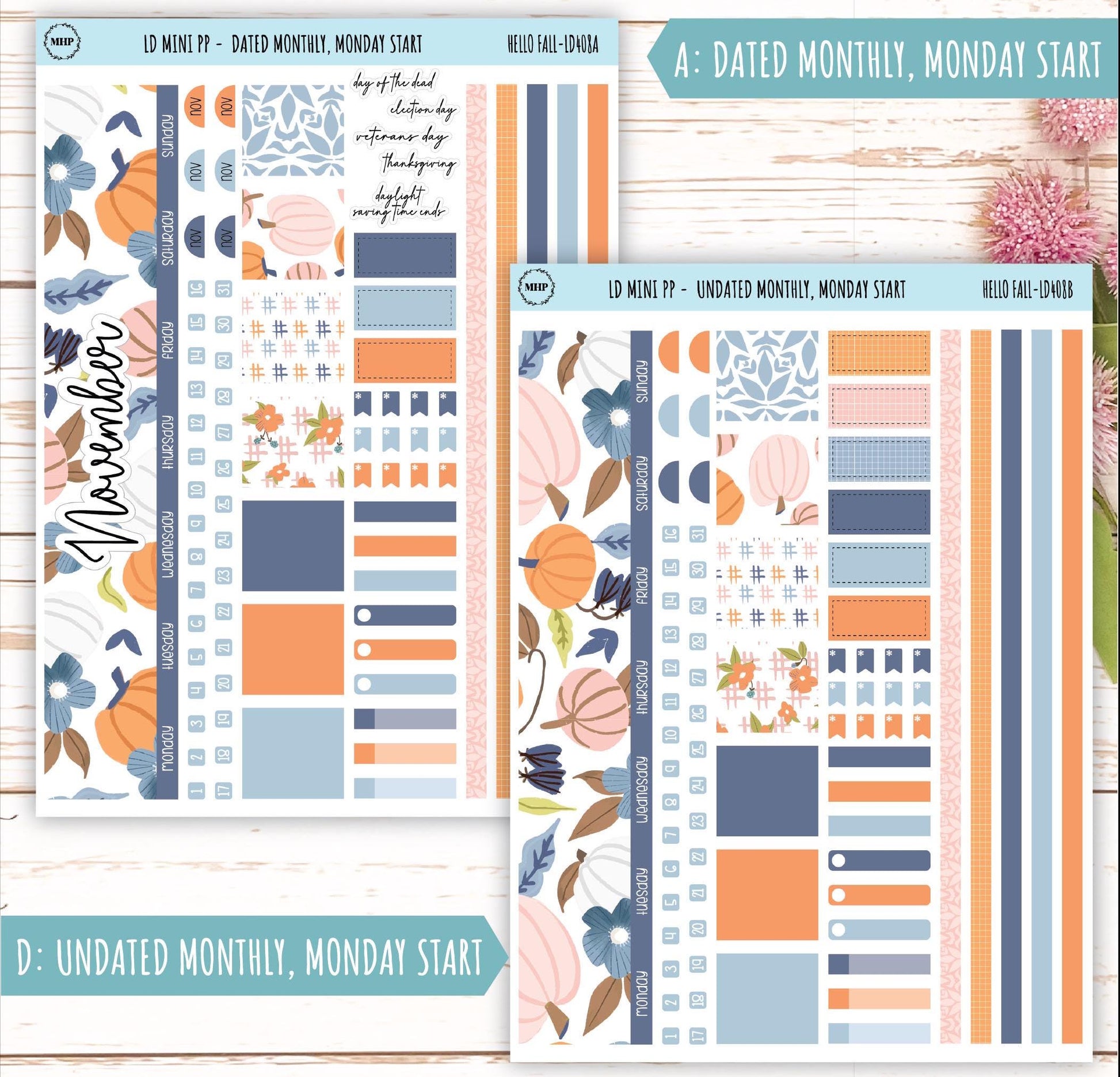 NOVEMBER Stickers for LD Mini Project Planner "Hello Fall" || LD408HF