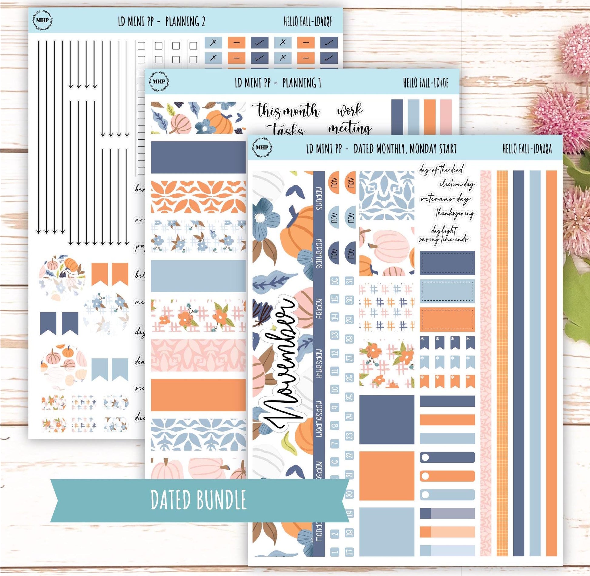 NOVEMBER Stickers for LD Mini Project Planner "Hello Fall" || LD408HF