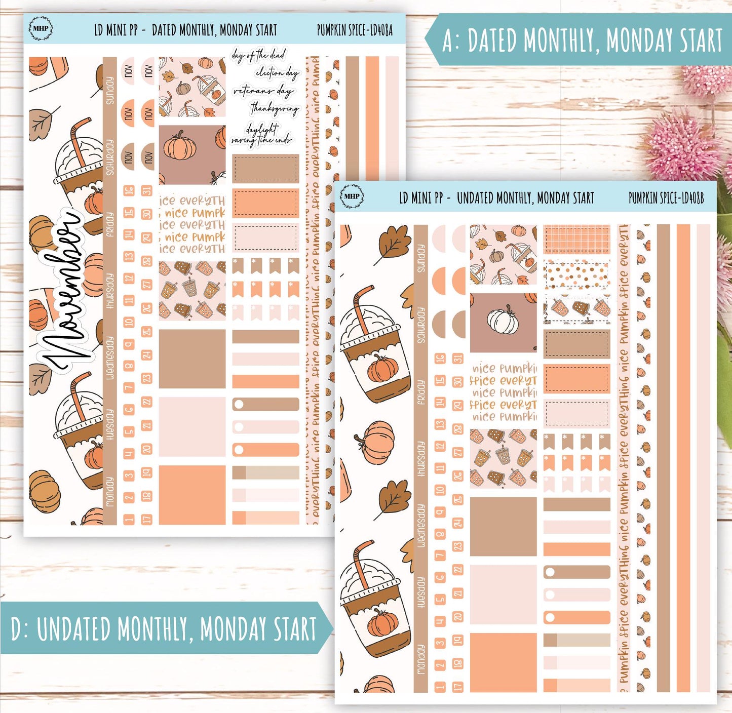 NOVEMBER Stickers for LD Mini Project Planner "Pumpkin Spice" || LD408PS